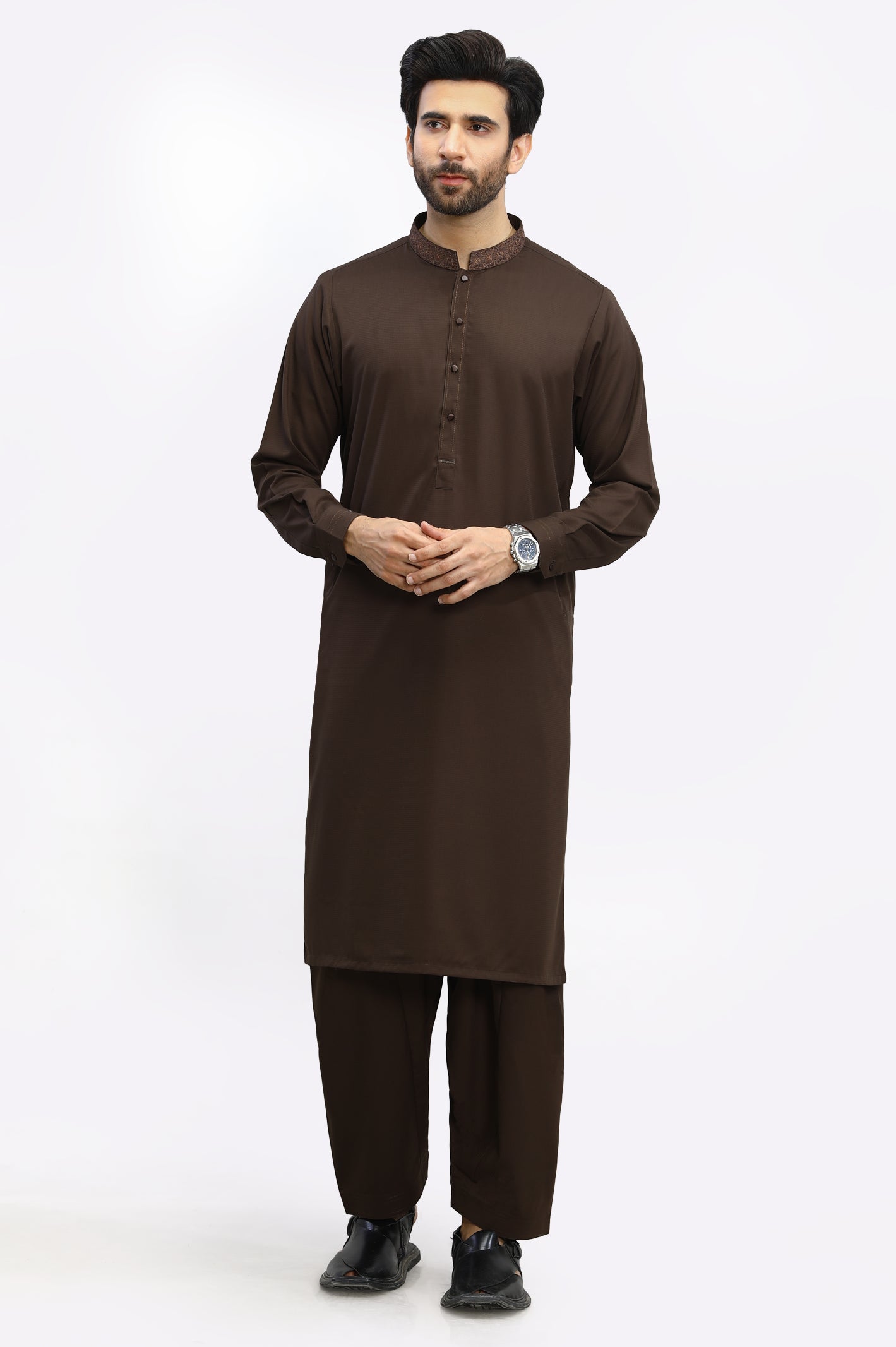 Shalwar Kameez Chocolate Brown Blended 