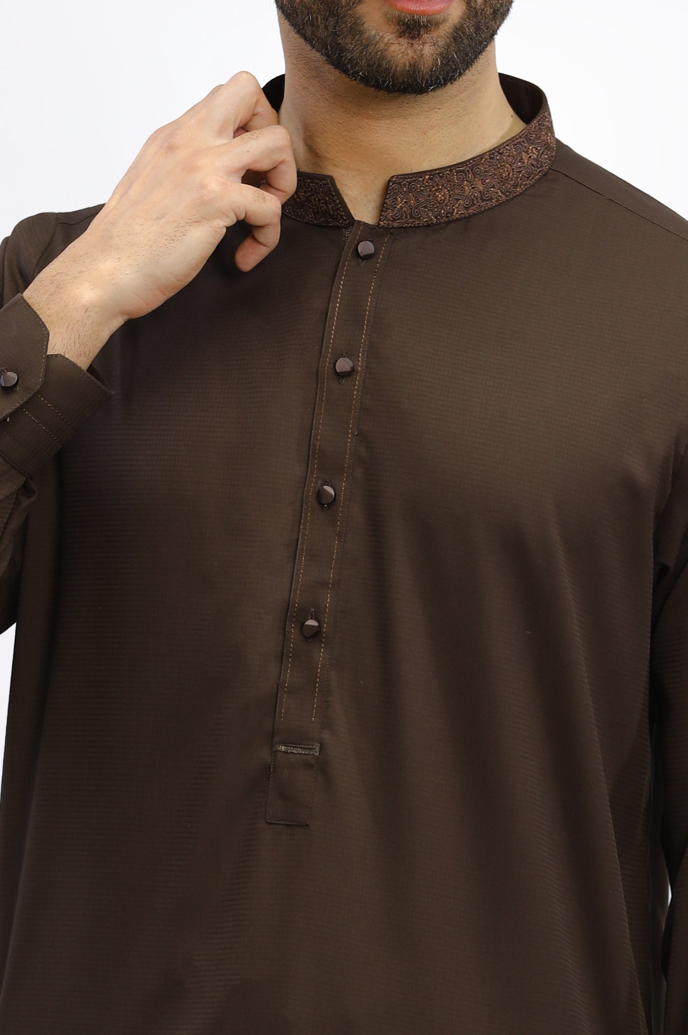 Mens Chocolate Brown Blended Shalwar Kameez 