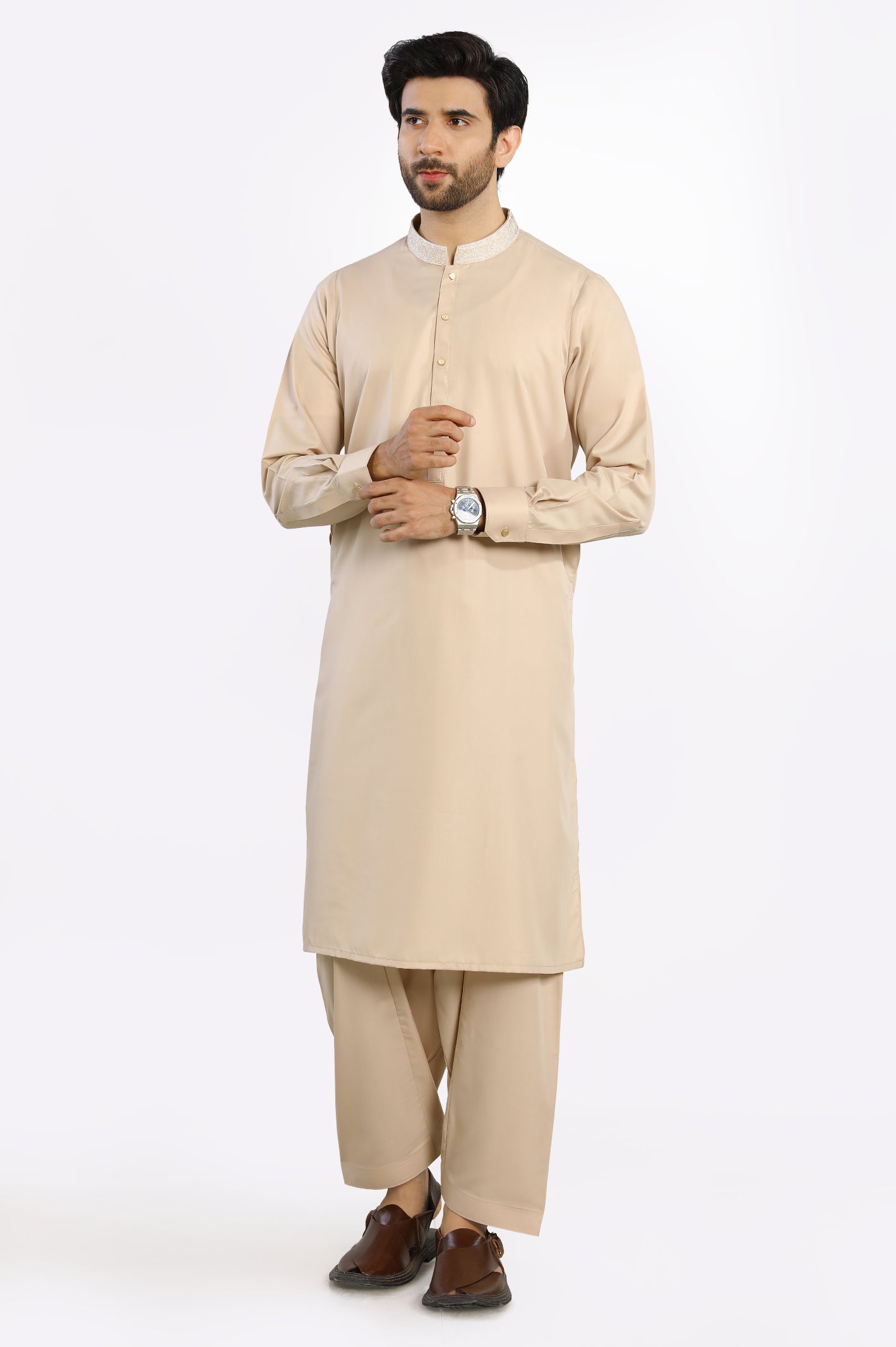 Fawn Shalwar Kameez Rayon Blend 