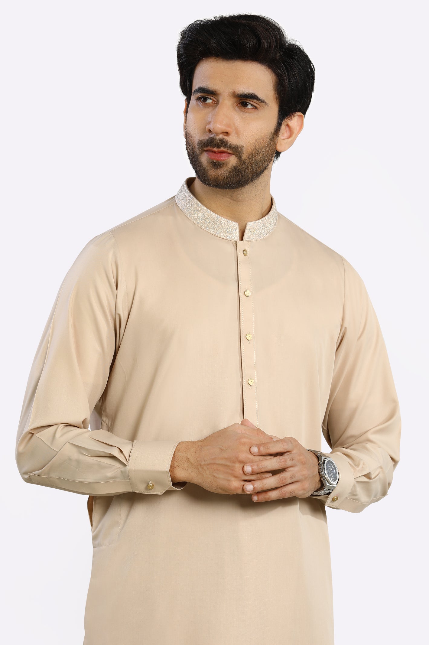 Fawn Rayon Blend Shalwar Kameez