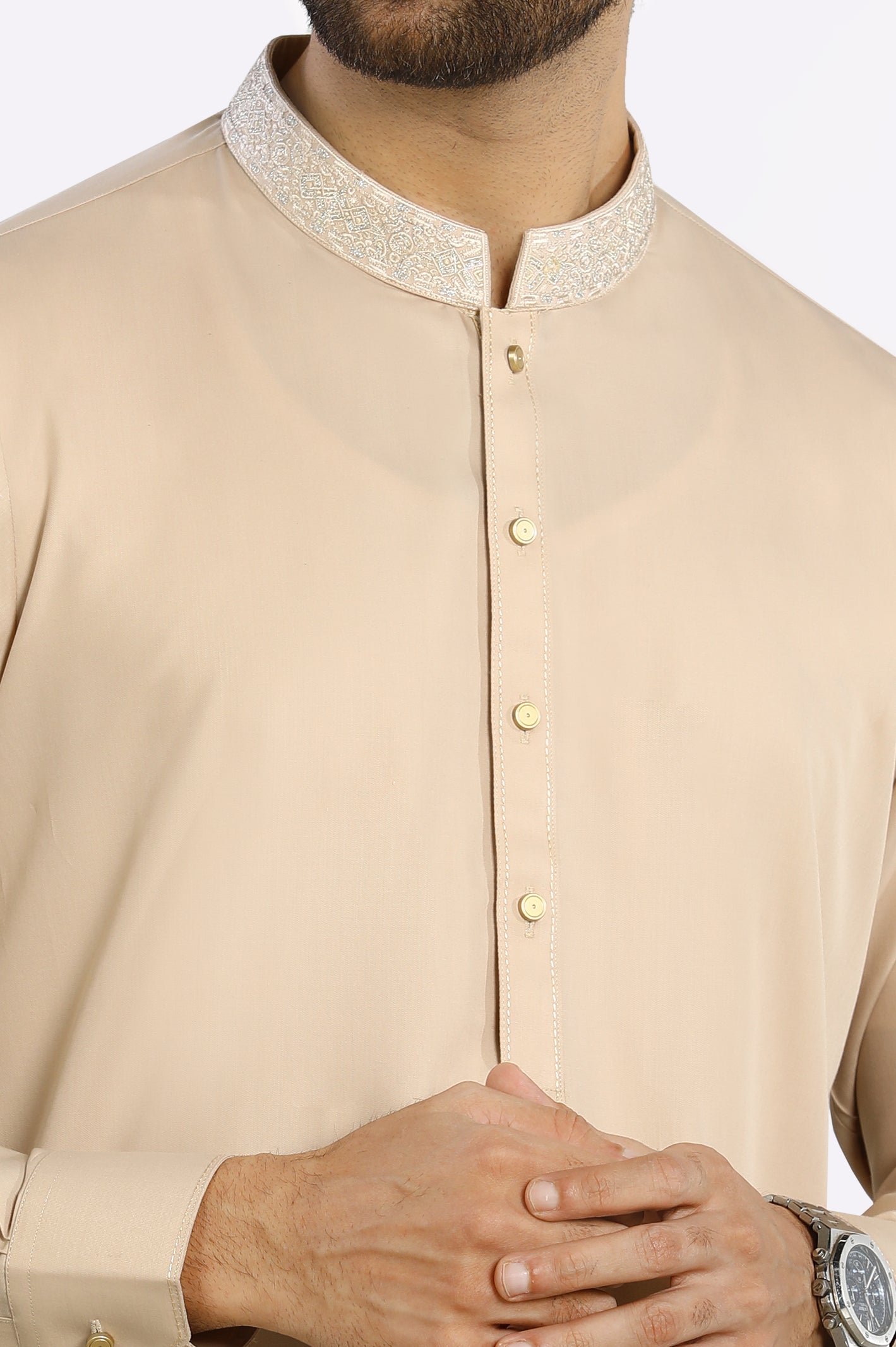 Mens Fawn Shalwar Kameez Rayon Blend