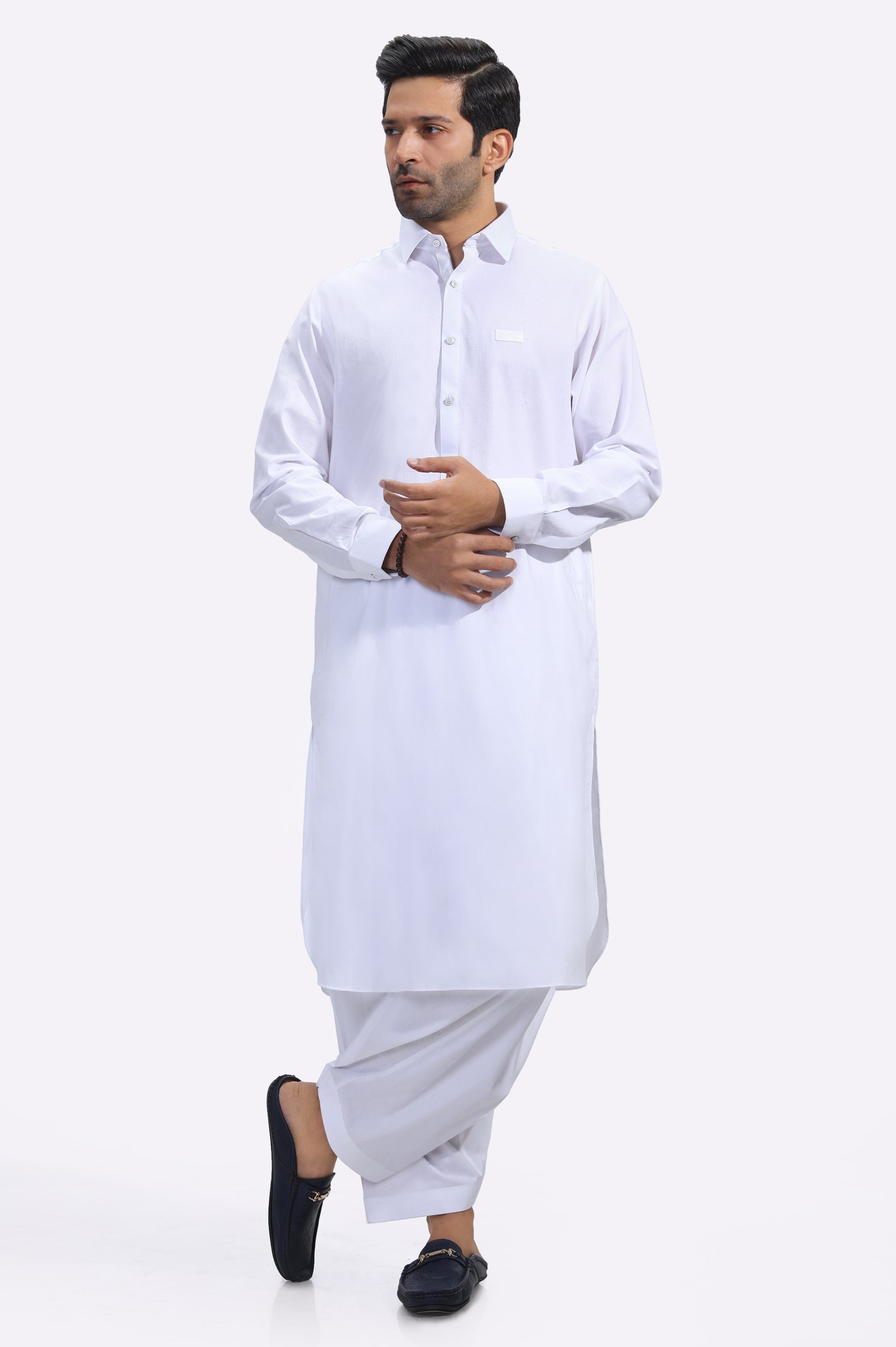 Mens White Cotton Shalwar Kameez