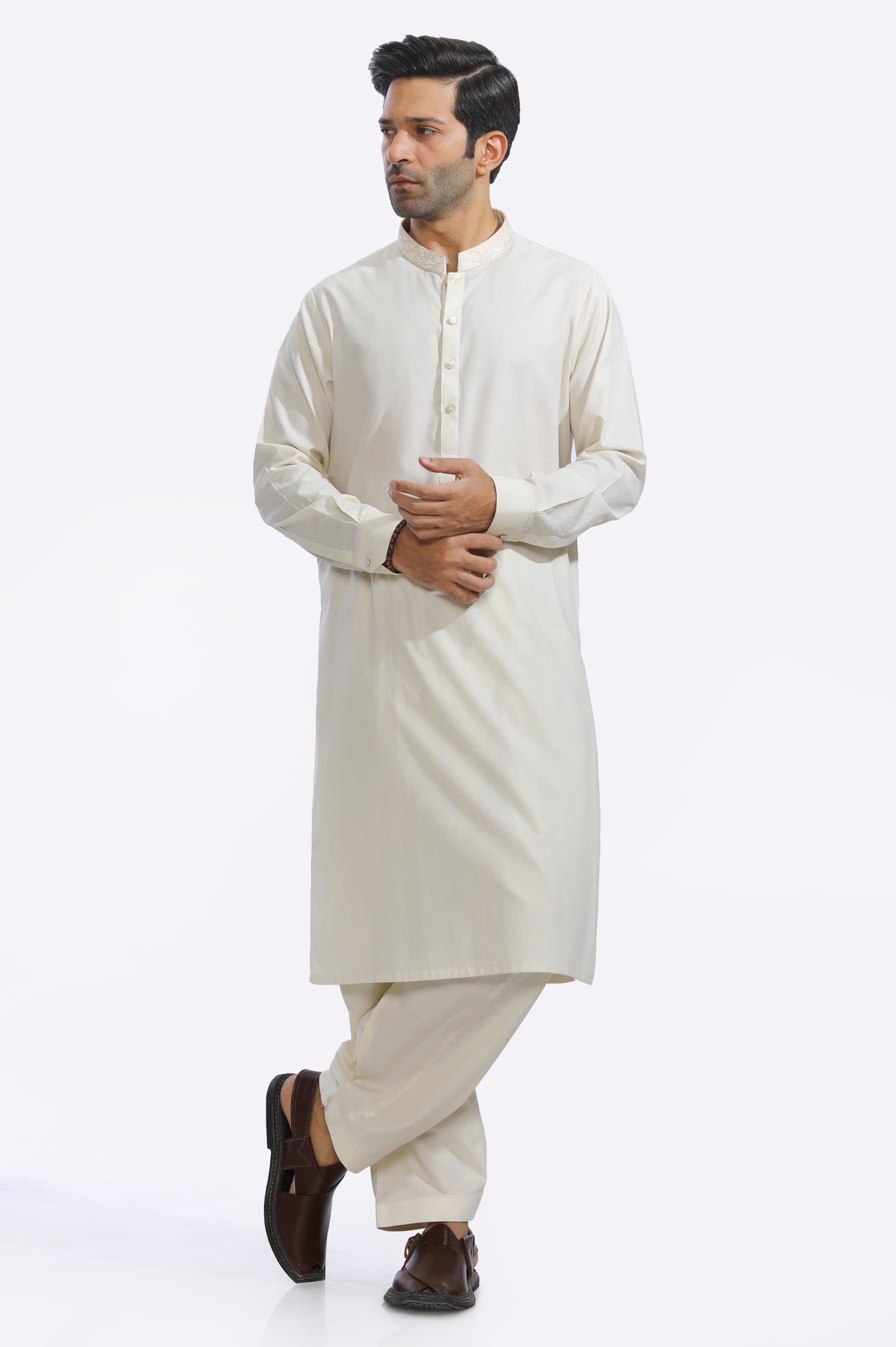 Mens Fawn Cotton Shalwar Kameez