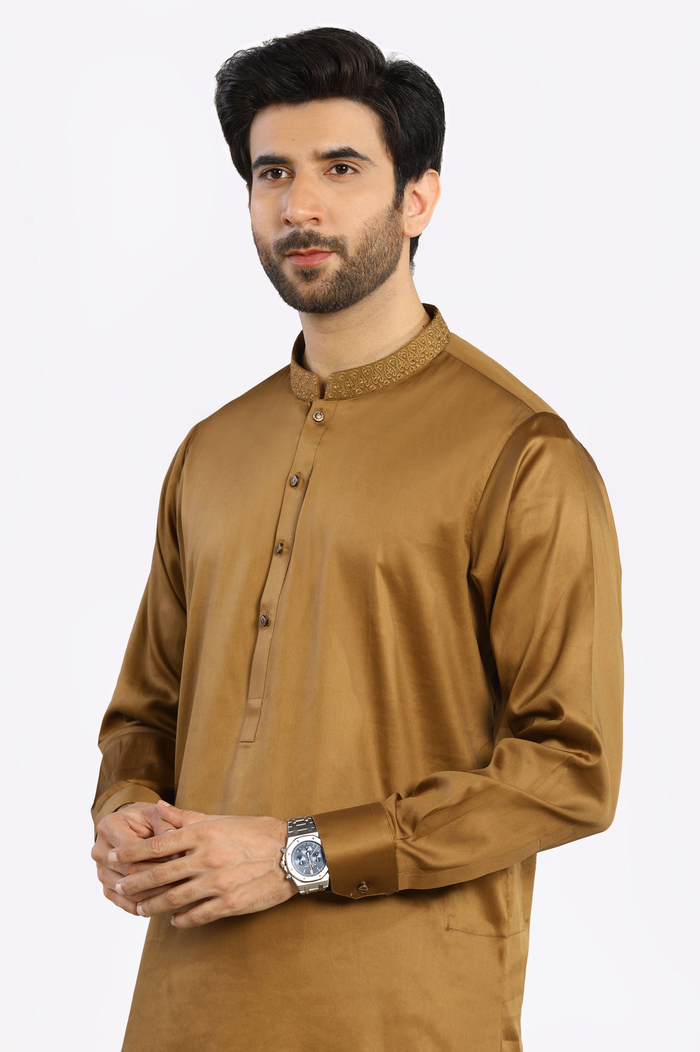 Brown Rayon Blend Shalwar Kameez