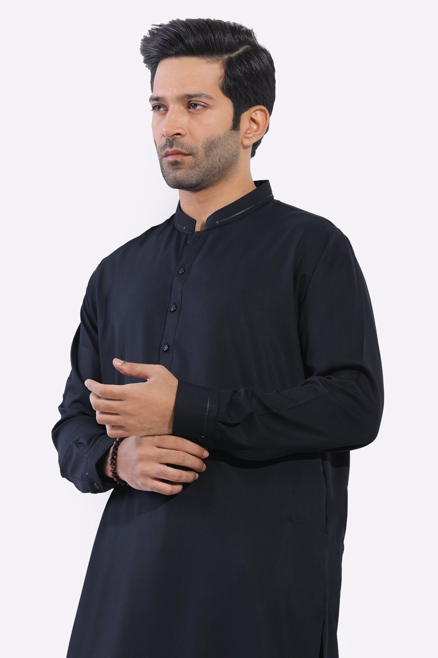 Black Rayon Blend Shalwar Kameez standard collar