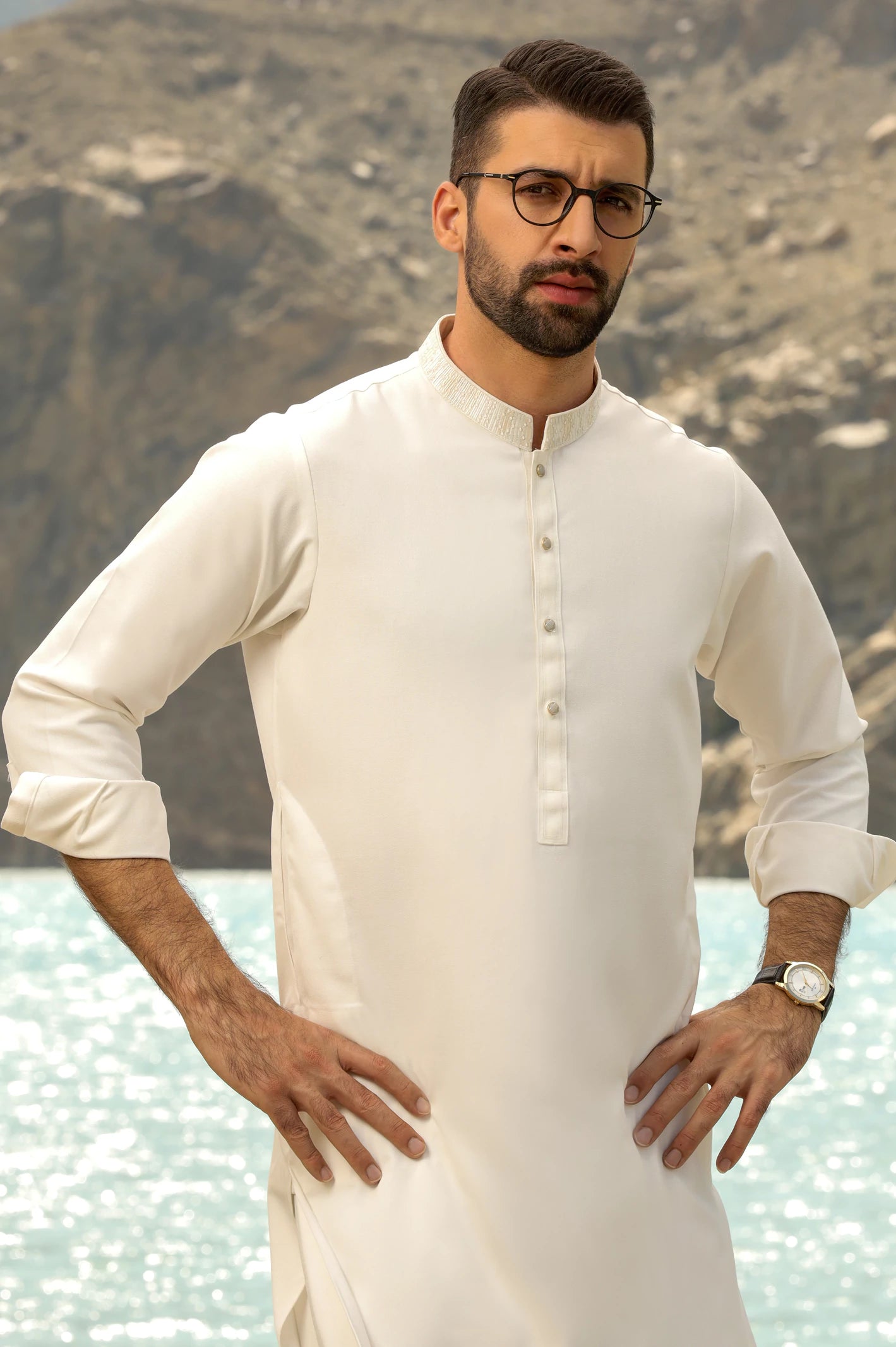 Cream Rayon Blend Shalwar Kameez From Diners