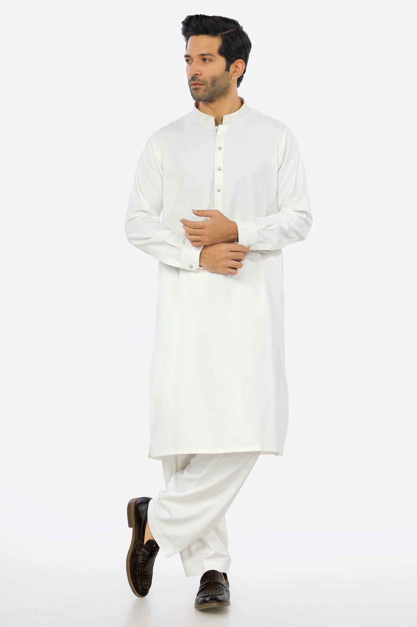 Off White Rayon Blend Shalwar Kameez From Diners