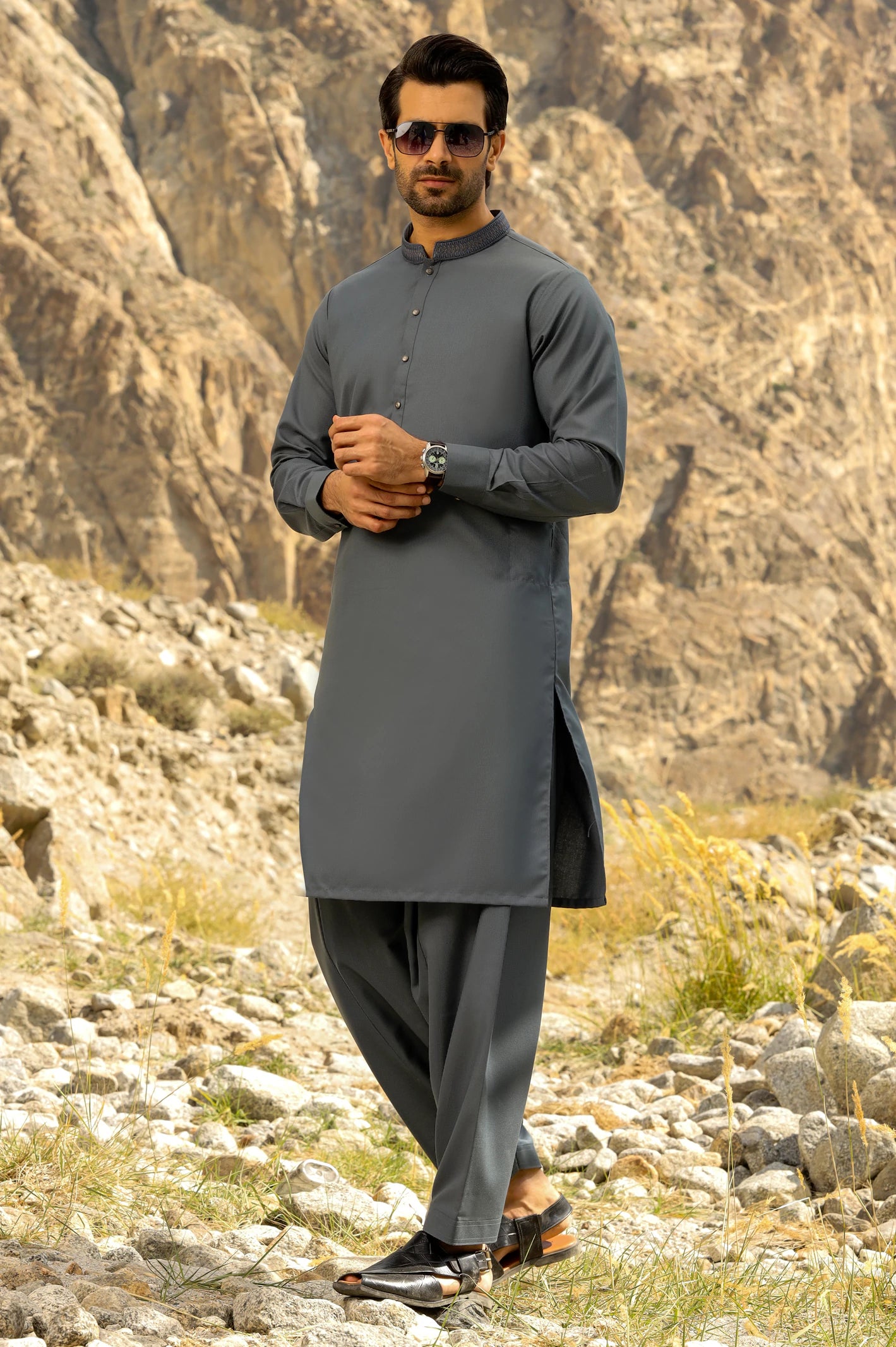 Grey Rayon Blend Shalwar Kameez From Diners