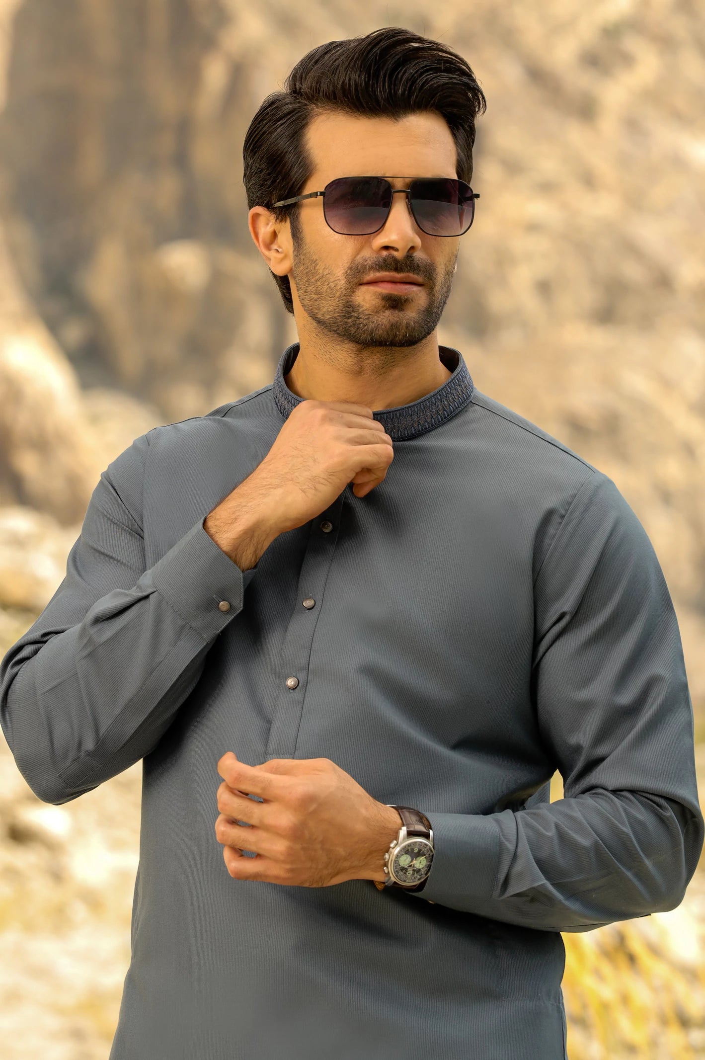 Grey Rayon Blend Shalwar Kameez From Diners