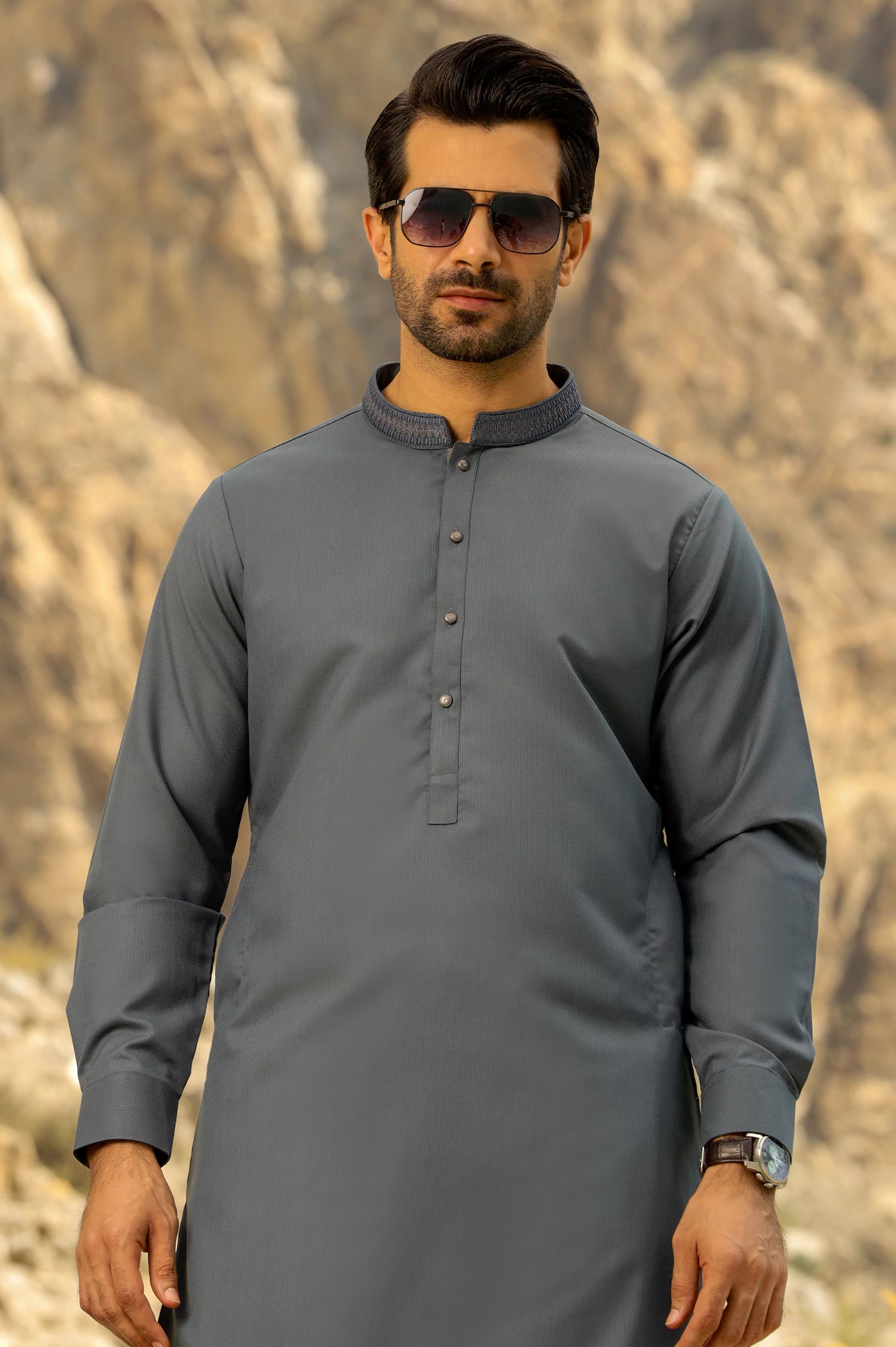 Grey Rayon Blend Shalwar Kameez From Diners