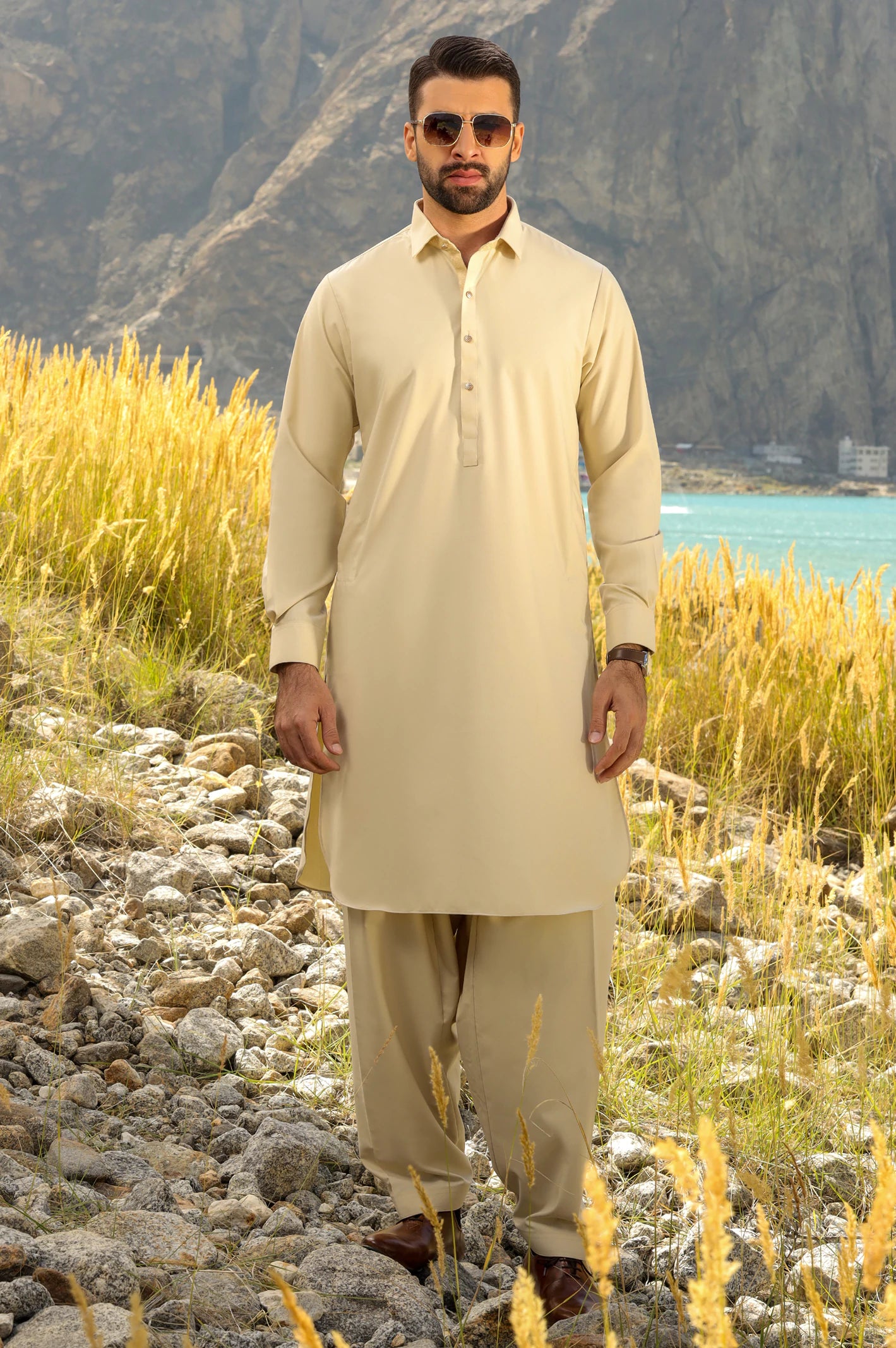 Fawn Rayon Blend Shalwar Kameez From Diners