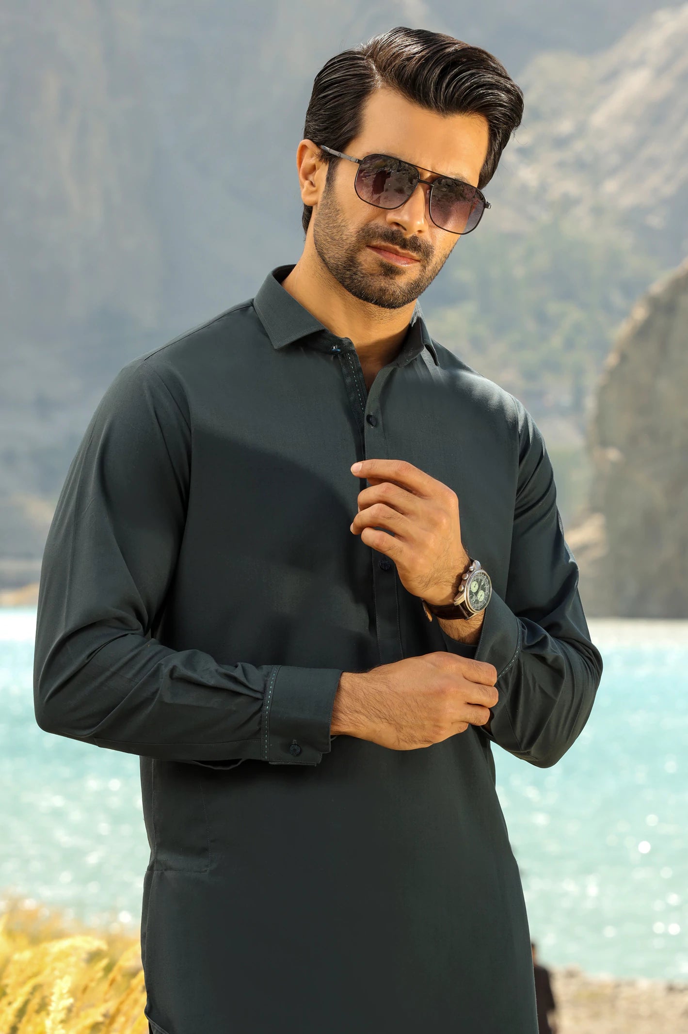 Dark Green Rayon Blend Shalwar Kameez – Diners Pakistan