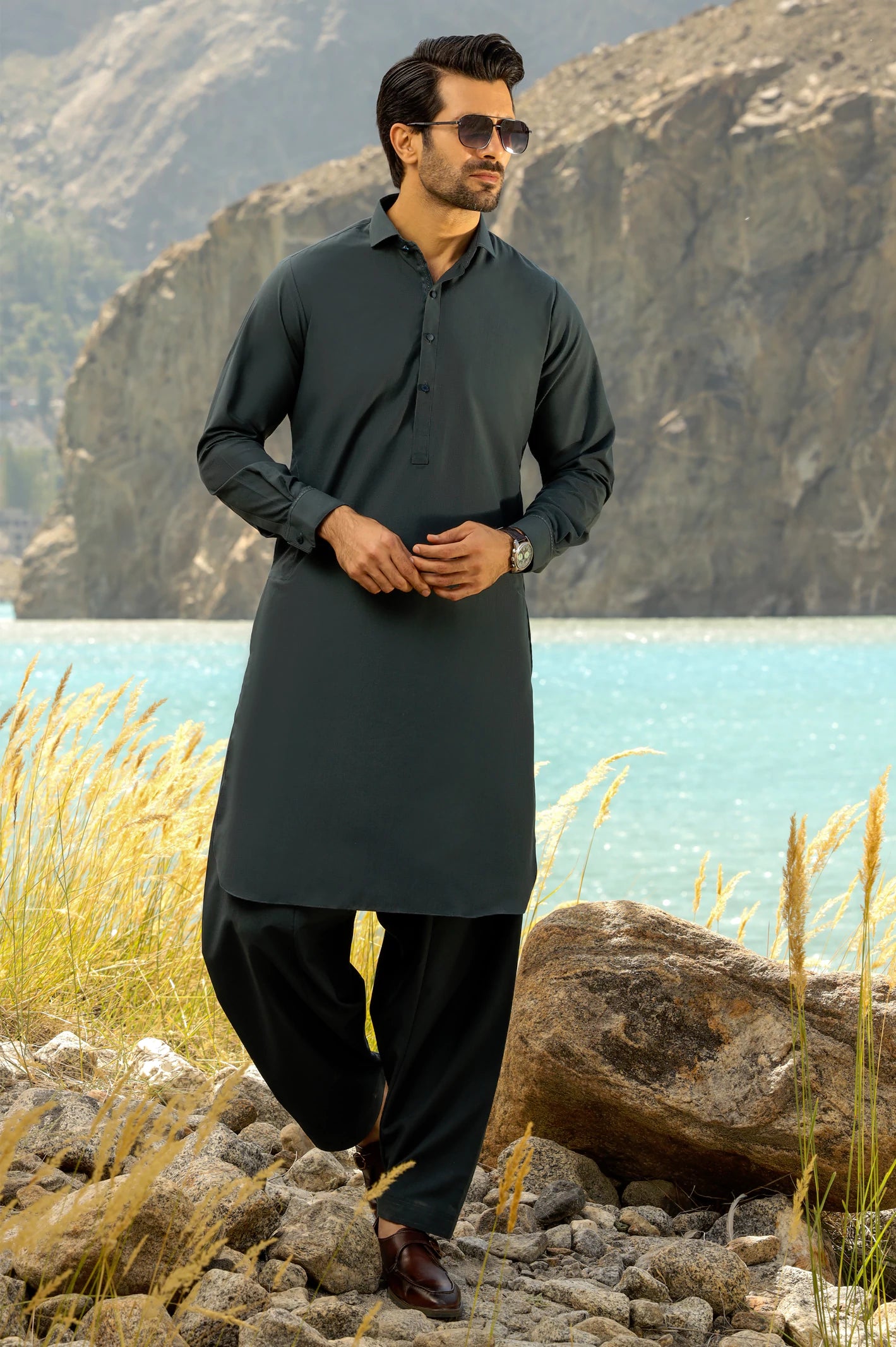 Dark Green Rayon Blend Shalwar Kameez From Diners