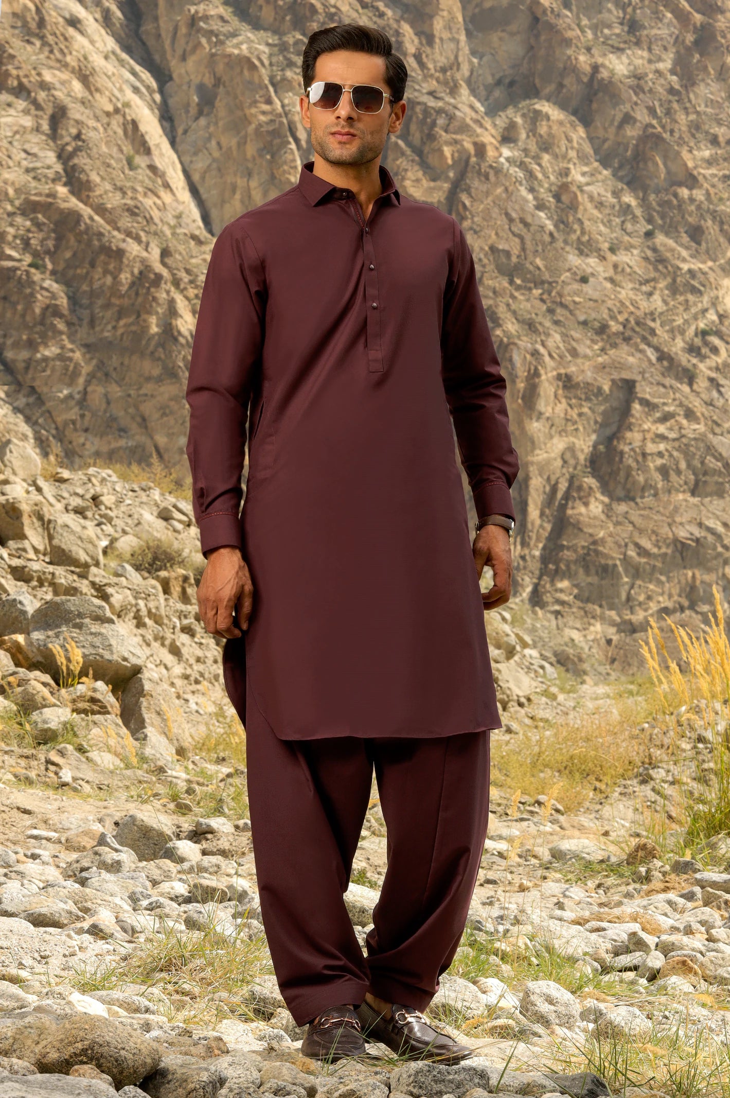 Maroon Rayon Blend Shalwar Kameez From Diners