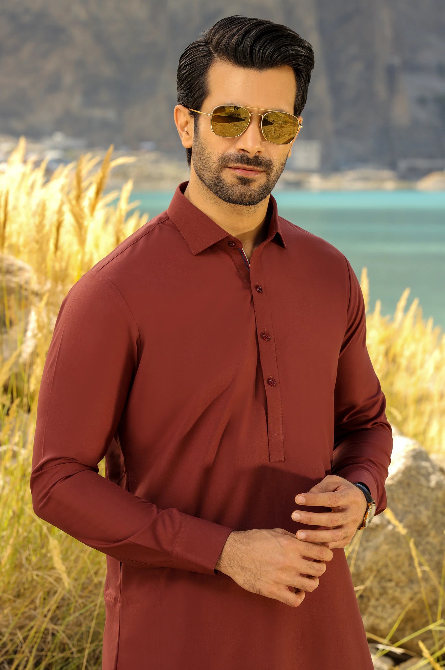 Maroon Rayon Blend Shalwar Kameez From Diners