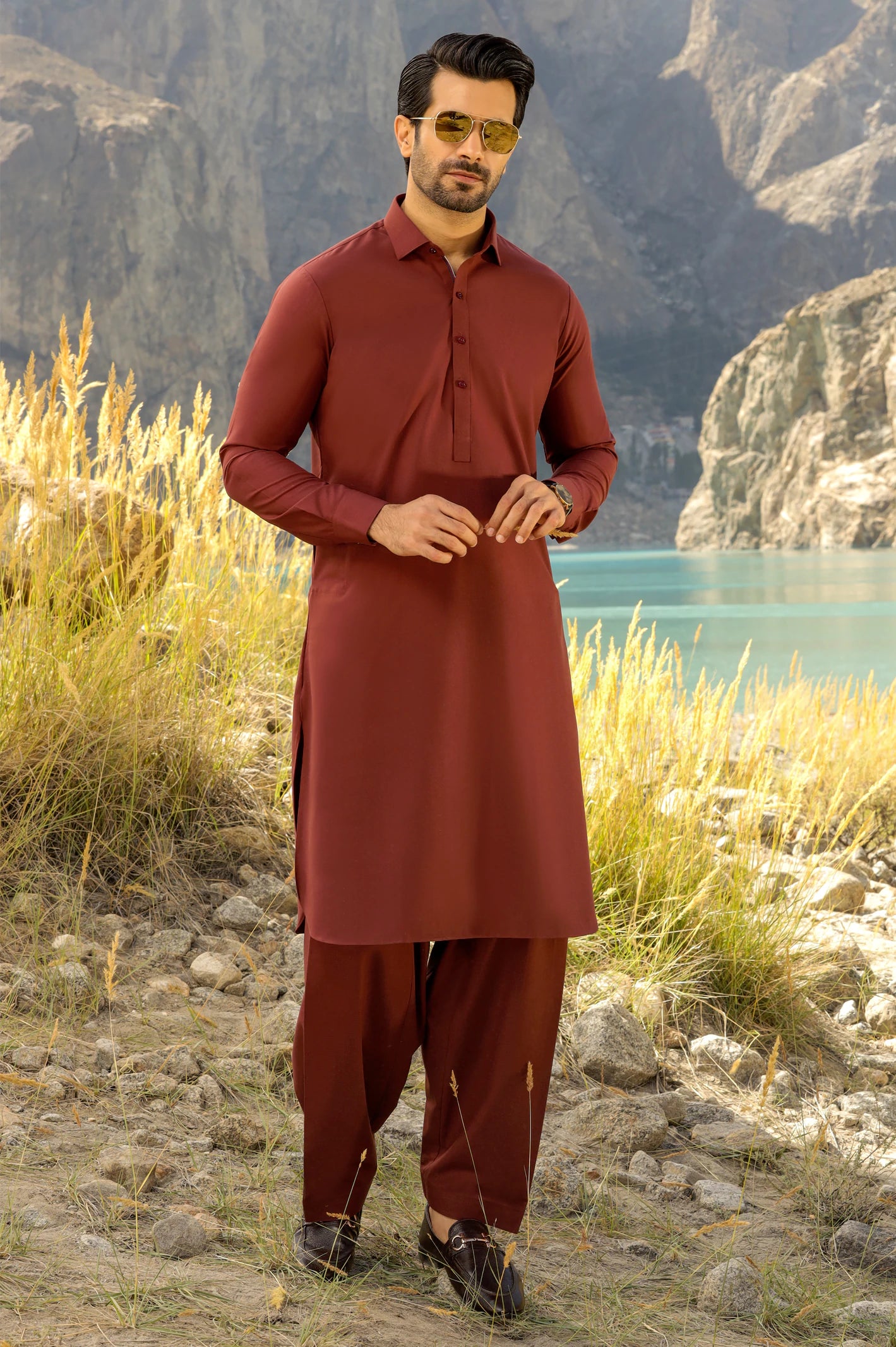 Maroon Rayon Blend Shalwar Kameez From Diners