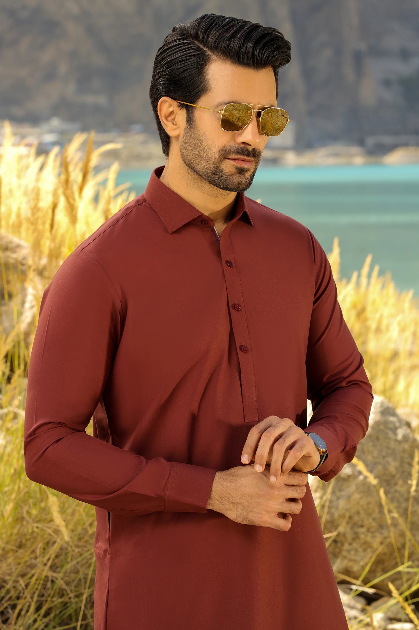 Maroon Rayon Blend Shalwar Kameez From Diners