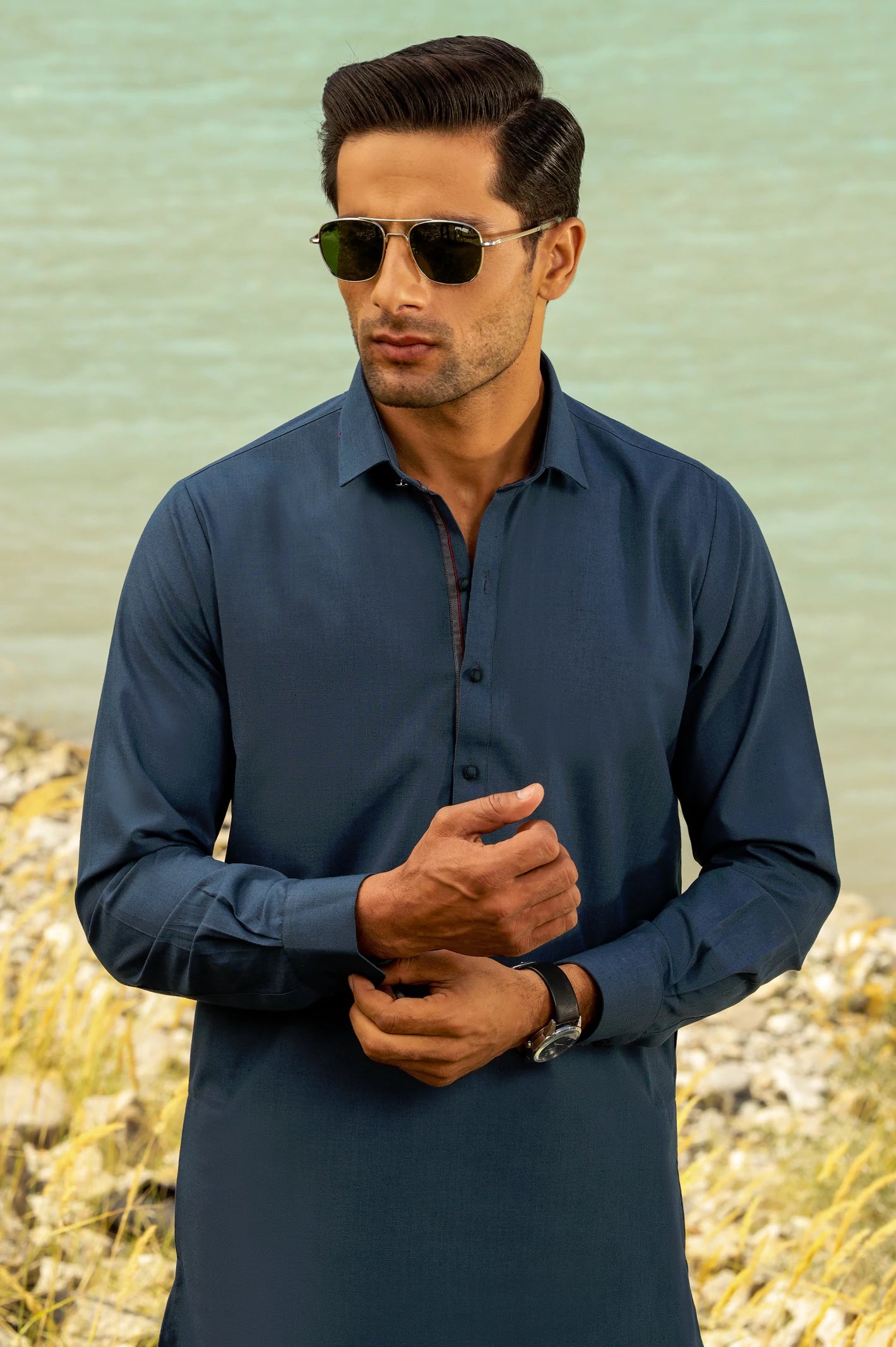 Dark Blue Rayon Blend Shalwar Kameez From Diners