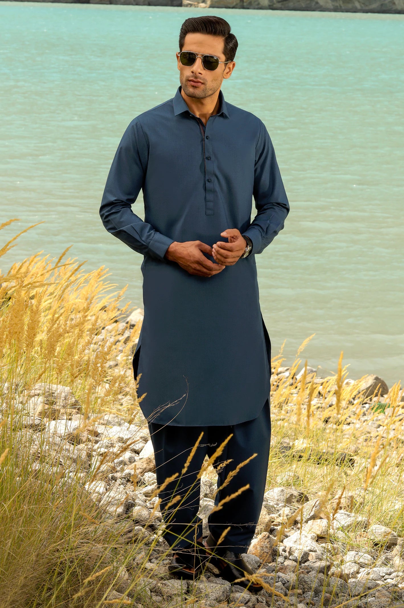 Dark Blue Rayon Blend Shalwar Kameez From Diners