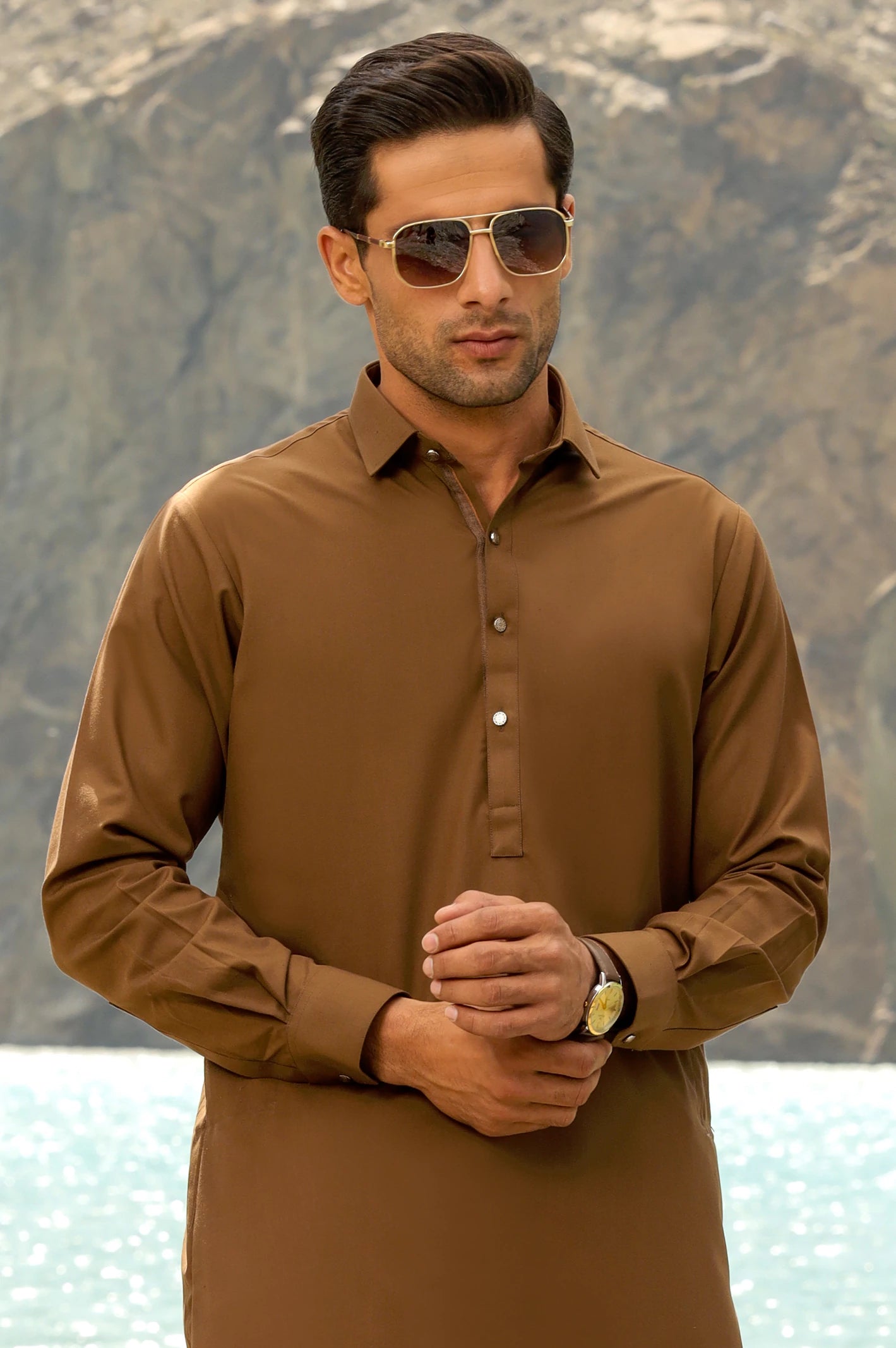 Dark Brown Rayon Blend Shalwar Kameez From Diners