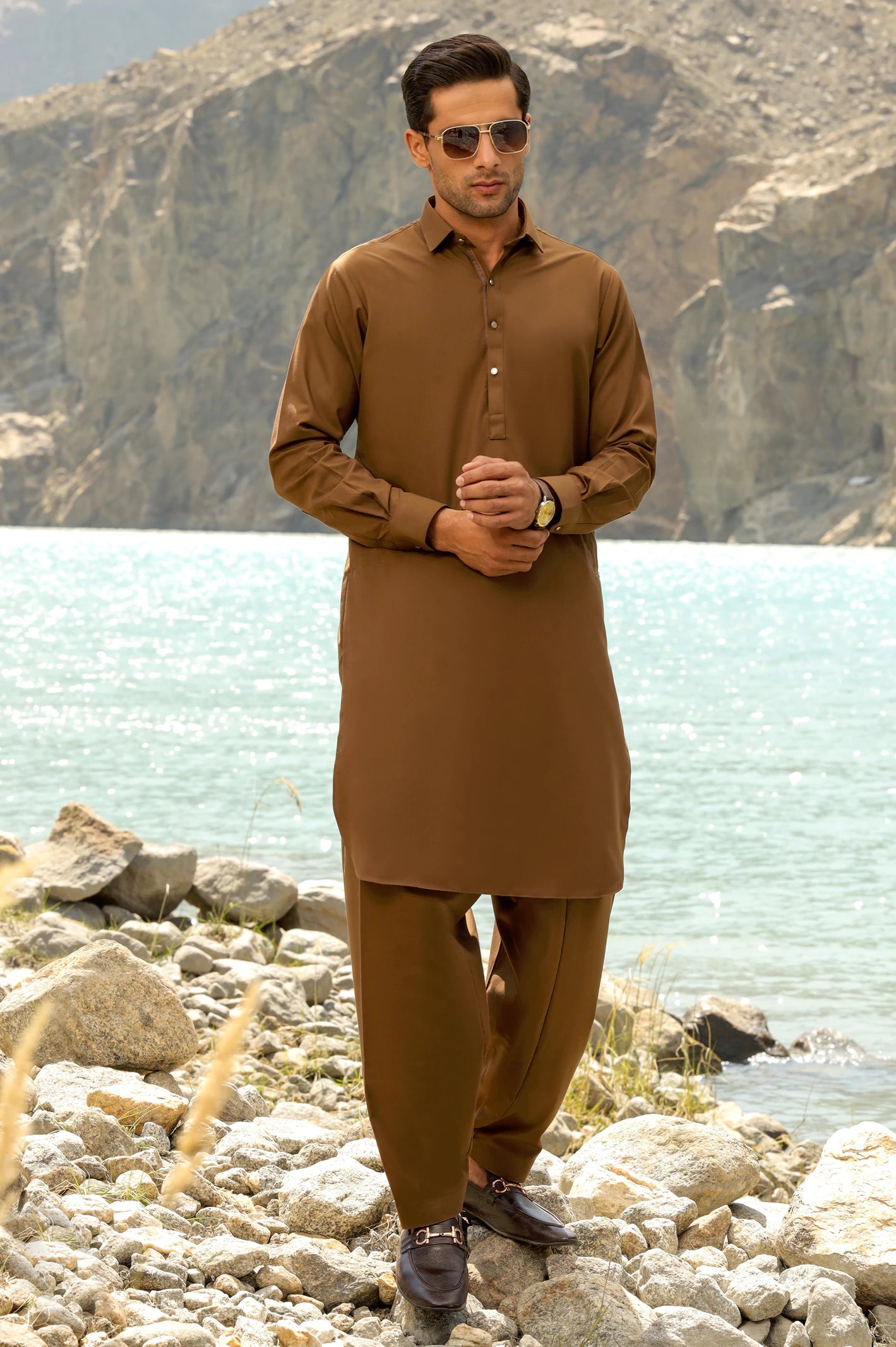 Dark Brown Rayon Blend Shalwar Kameez From Diners