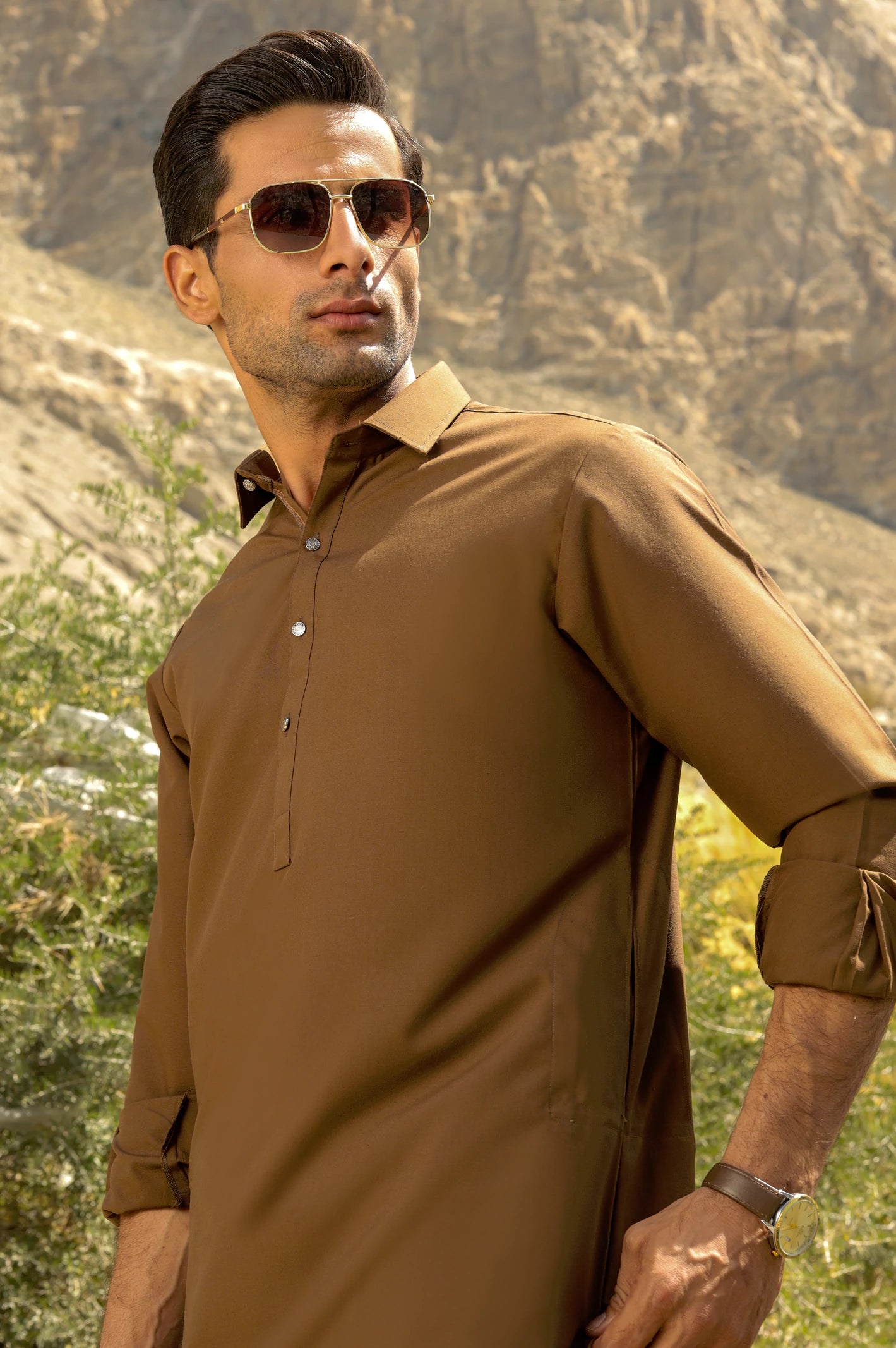 Dark Brown Rayon Blend Shalwar Kameez From Diners