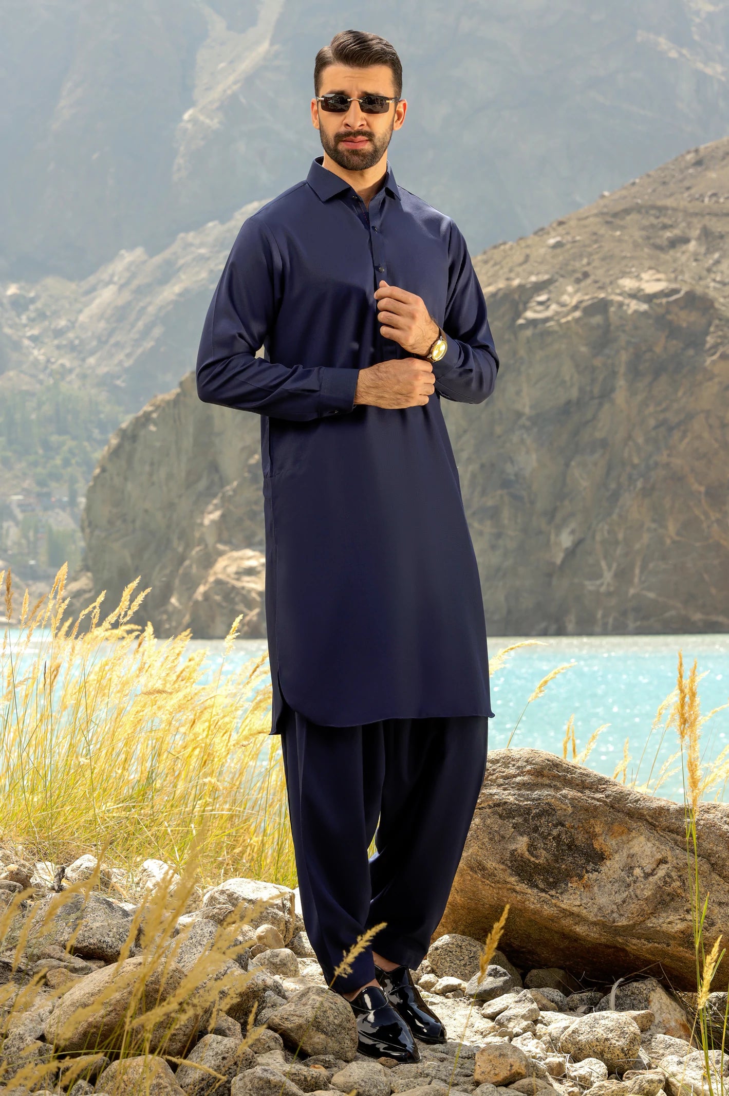 Navy Blue Rayon Blend Shalwar Kameez From Diners