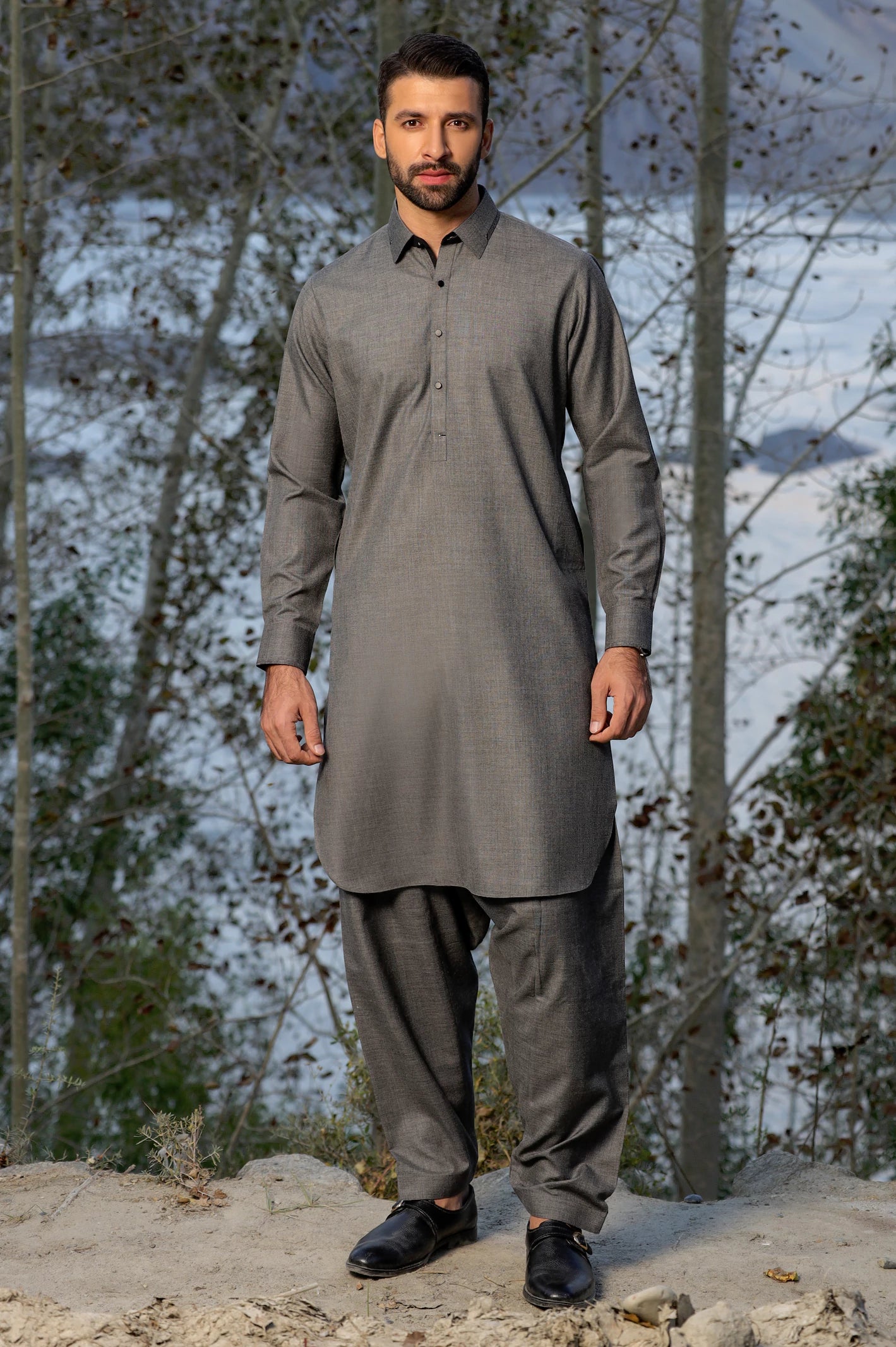 Grey Rayon Blended Shalwar Kameez From Diners