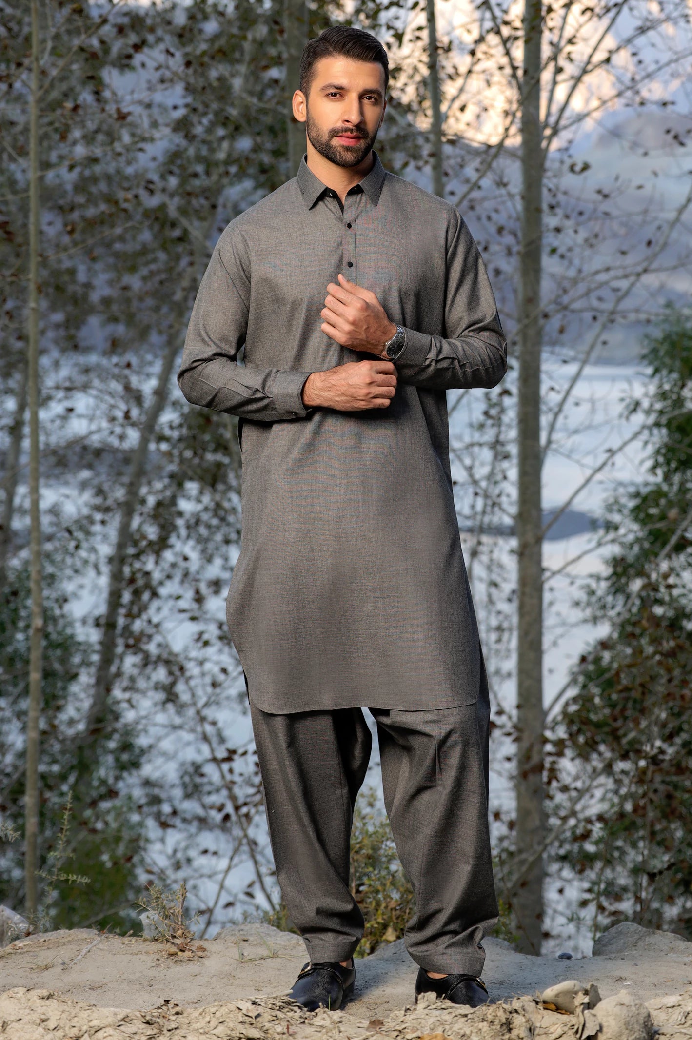 Grey Rayon Blended Shalwar Kameez From Diners