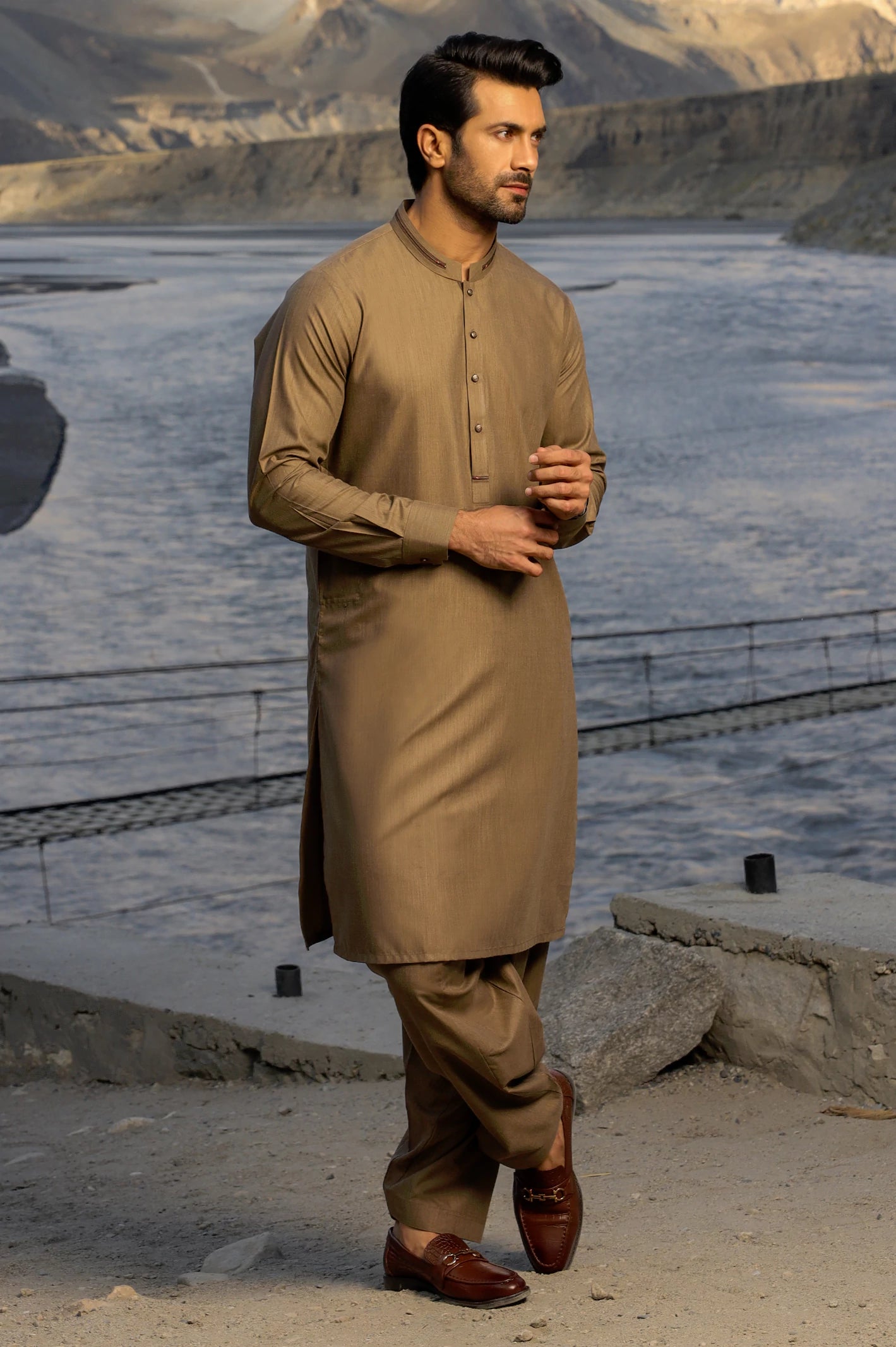 Brown Wash & Wear Shalwar Kameez From Diners