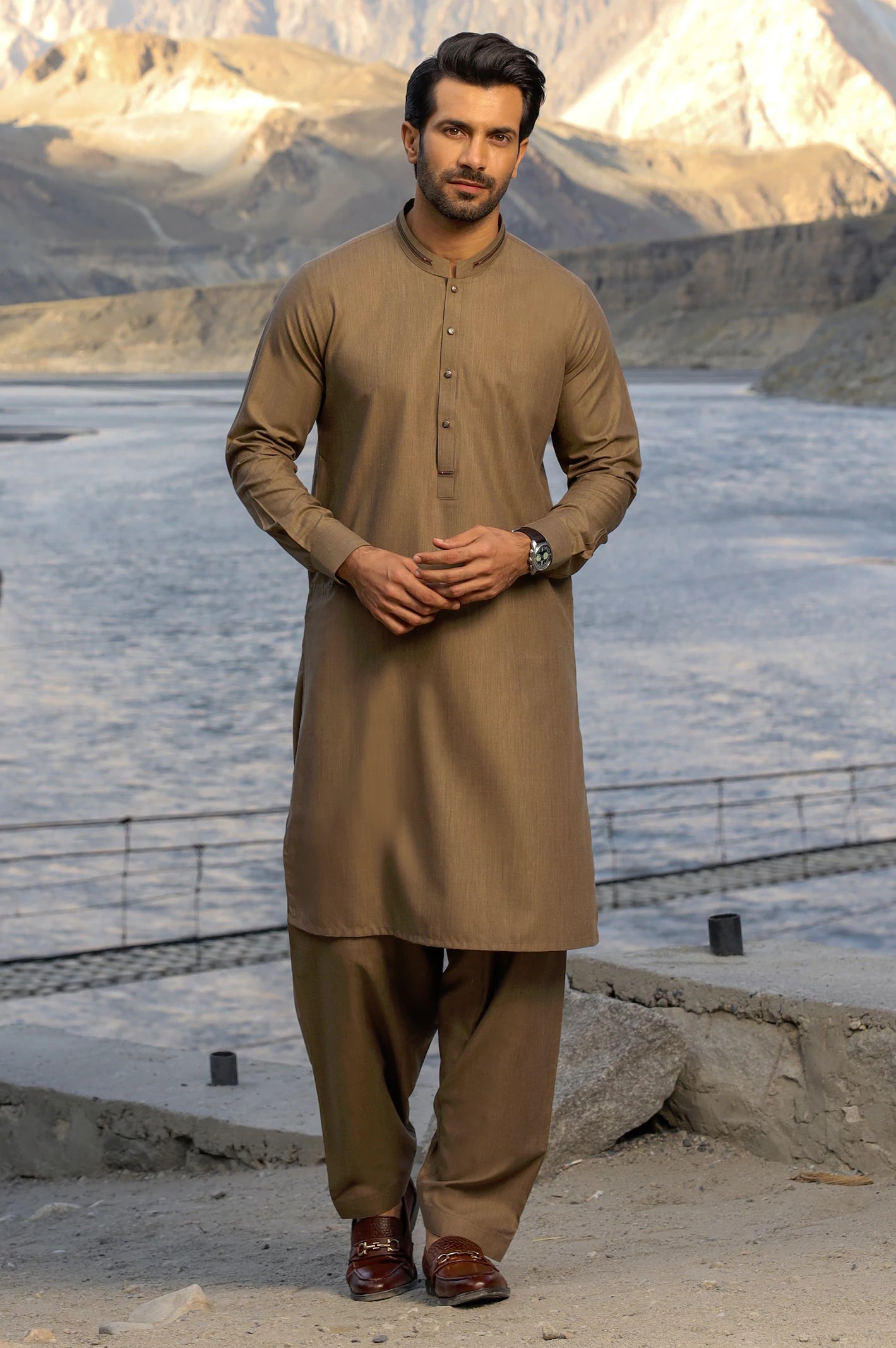 Brown Wash & Wear Shalwar Kameez From Diners