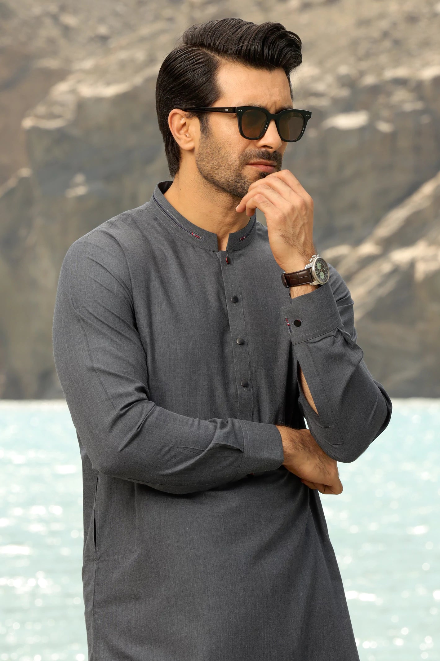 Dark Grey Wash & Wear Shalwar Kameez From Diners