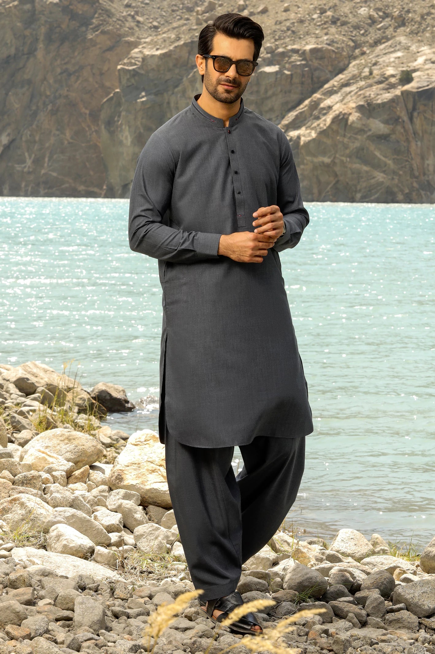 Dark Grey Wash & Wear Shalwar Kameez From Diners