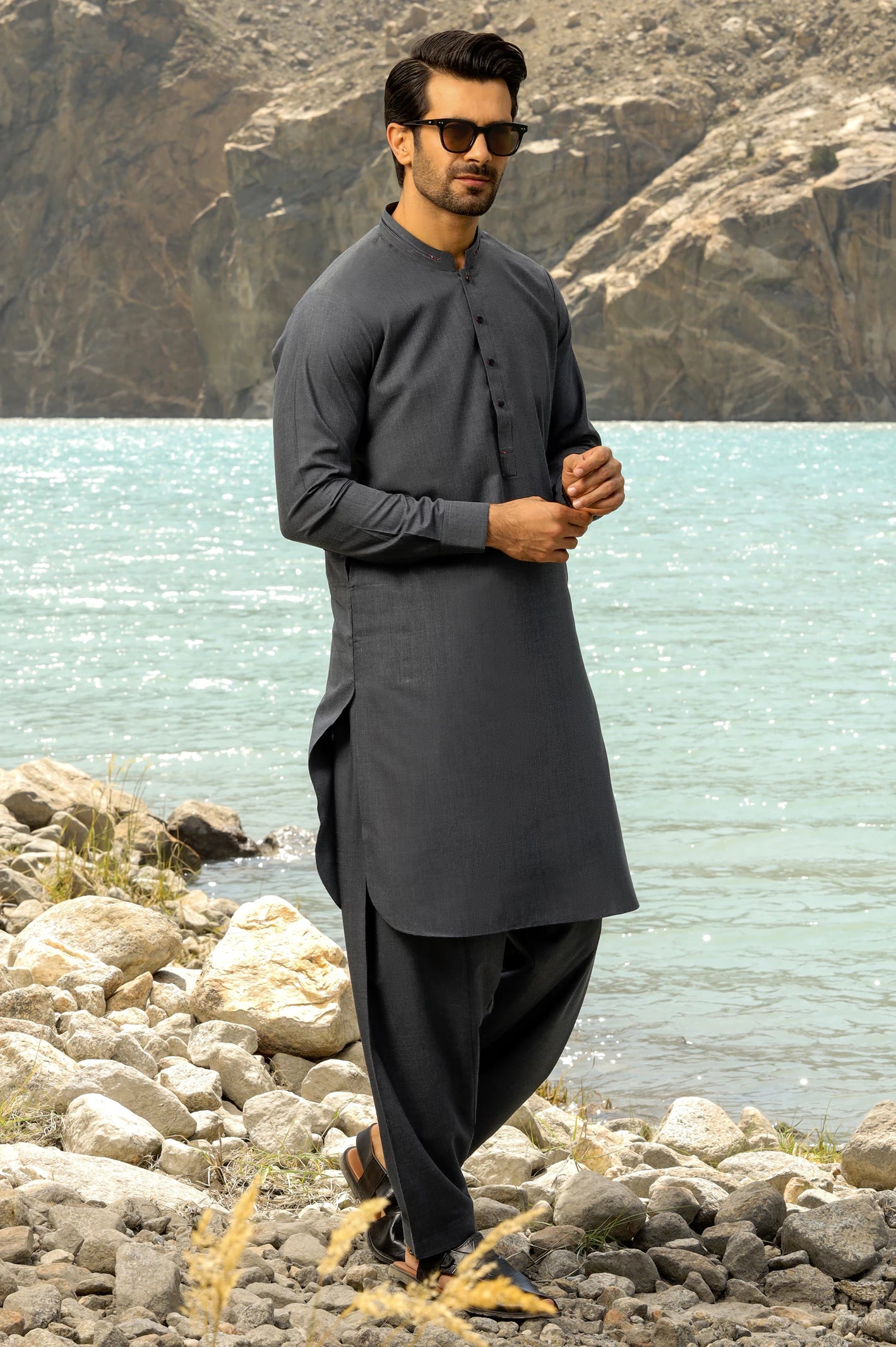 Dark Grey Wash & Wear Shalwar Kameez From Diners