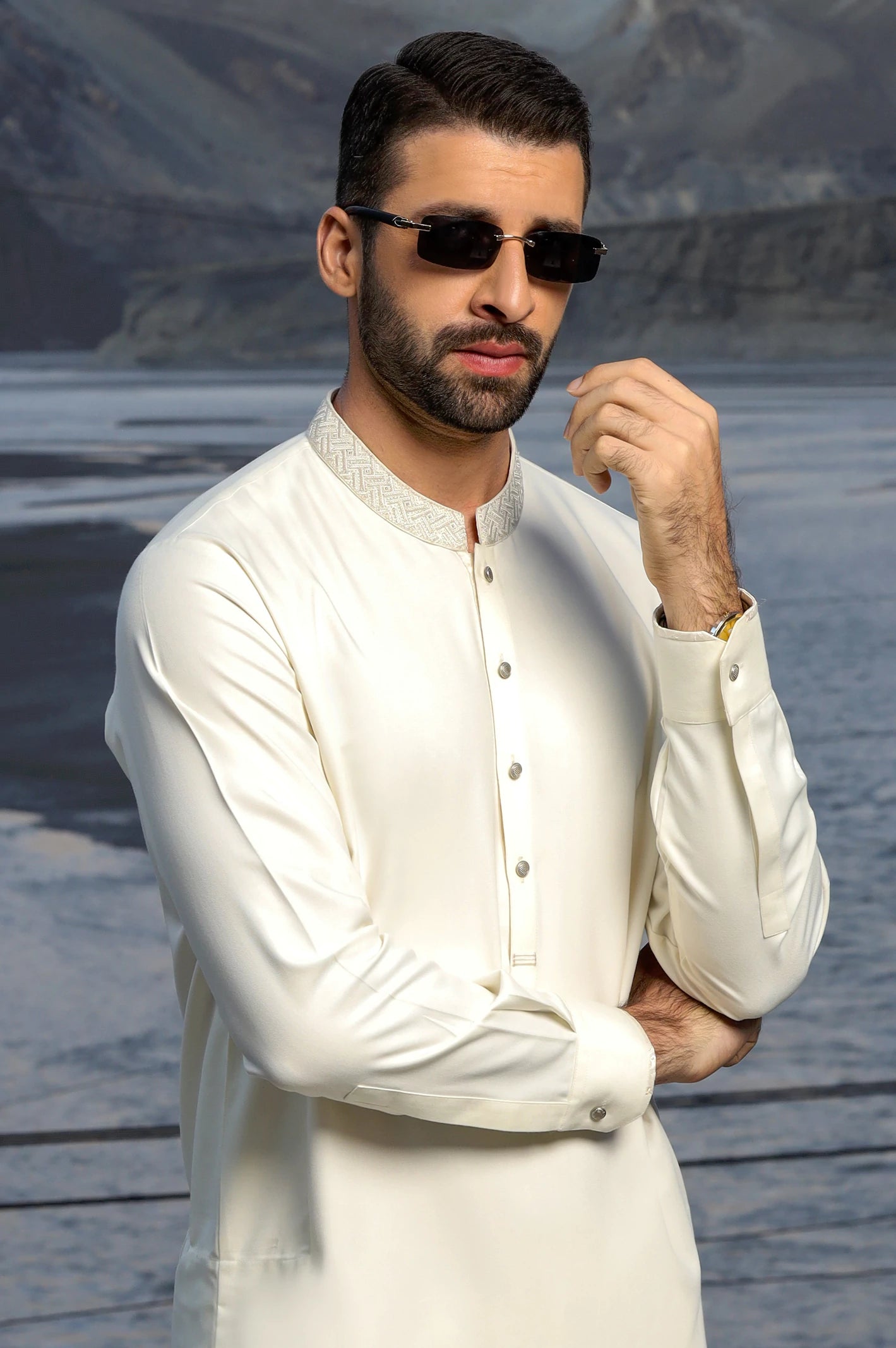 Cream Rayon Blend Shalwar Kameez From Diners