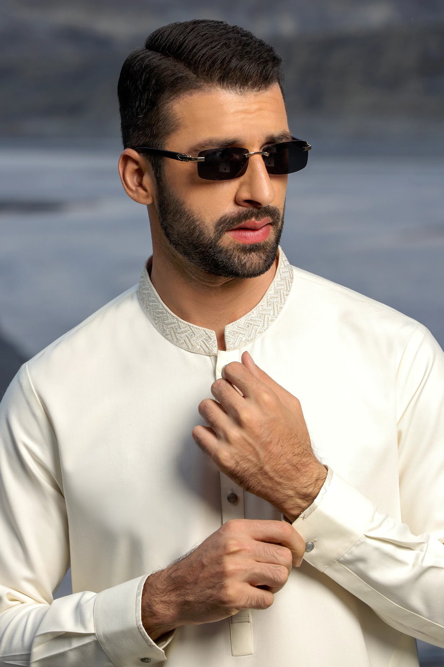 Cream Rayon Blend Shalwar Kameez From Diners