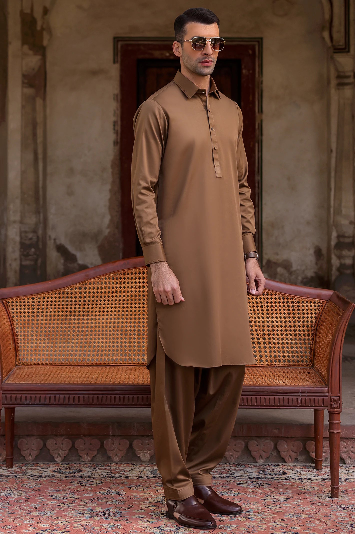 Mens Shalwar Kameez Dark Brown Cotton for Diners