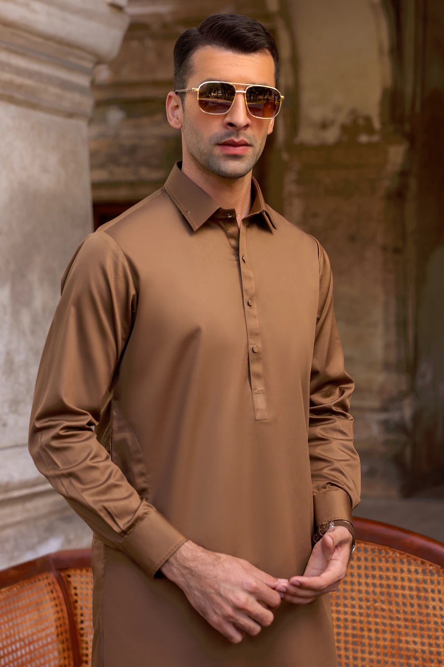 Mens Dark Brown Cotton Shalwar Kameez for Mens