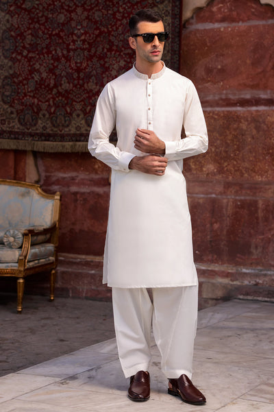 Mens Cream Cotton Shalwar Kameez
