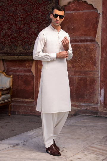 Cream Cotton Shalwar Kameez for Mens