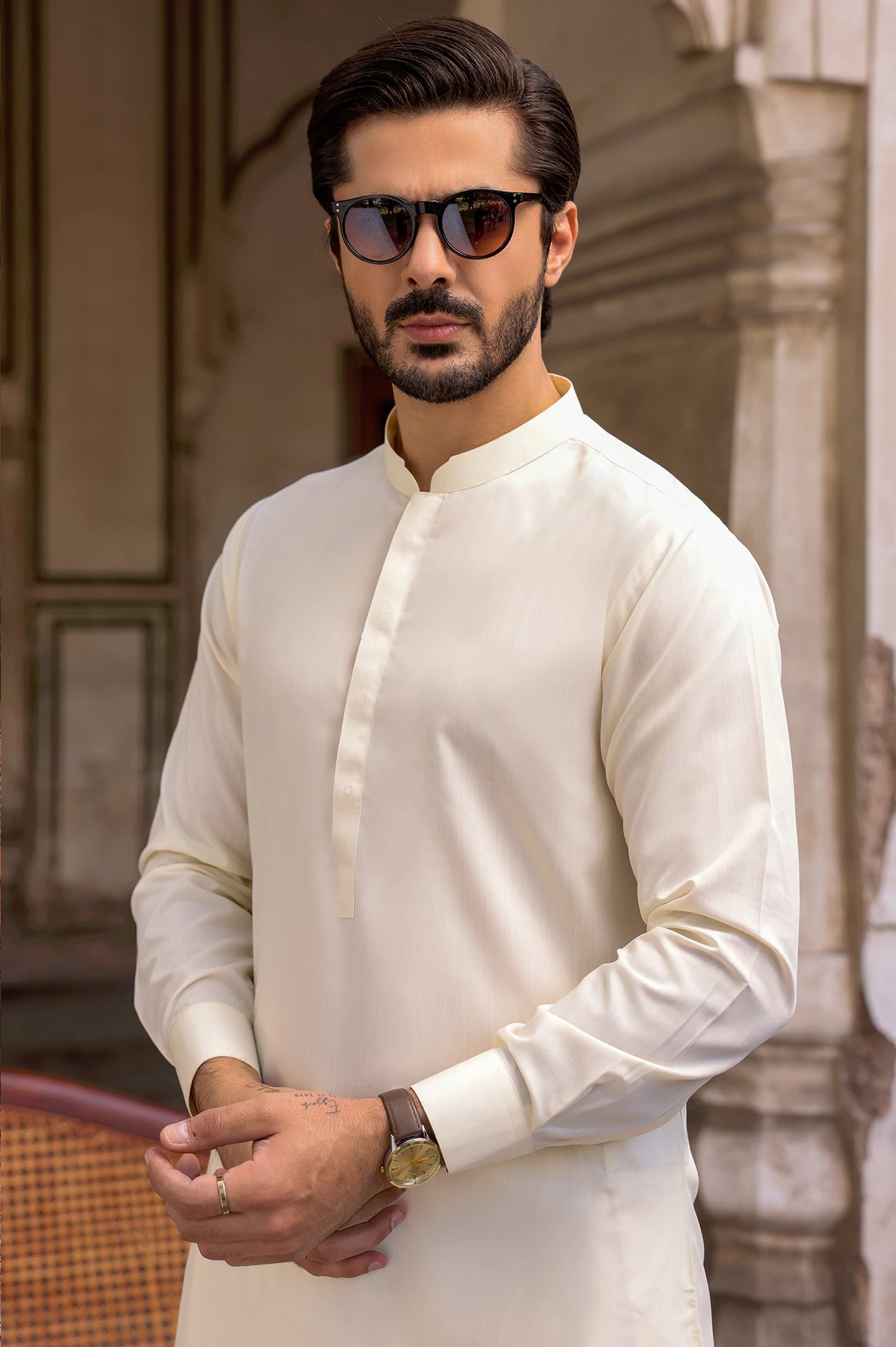 Cream Wash & Wear Shalwar Kameez