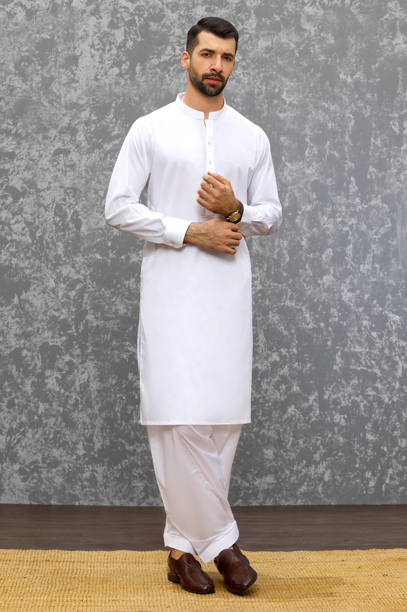 White Cotton Shalwar Kameez for Men