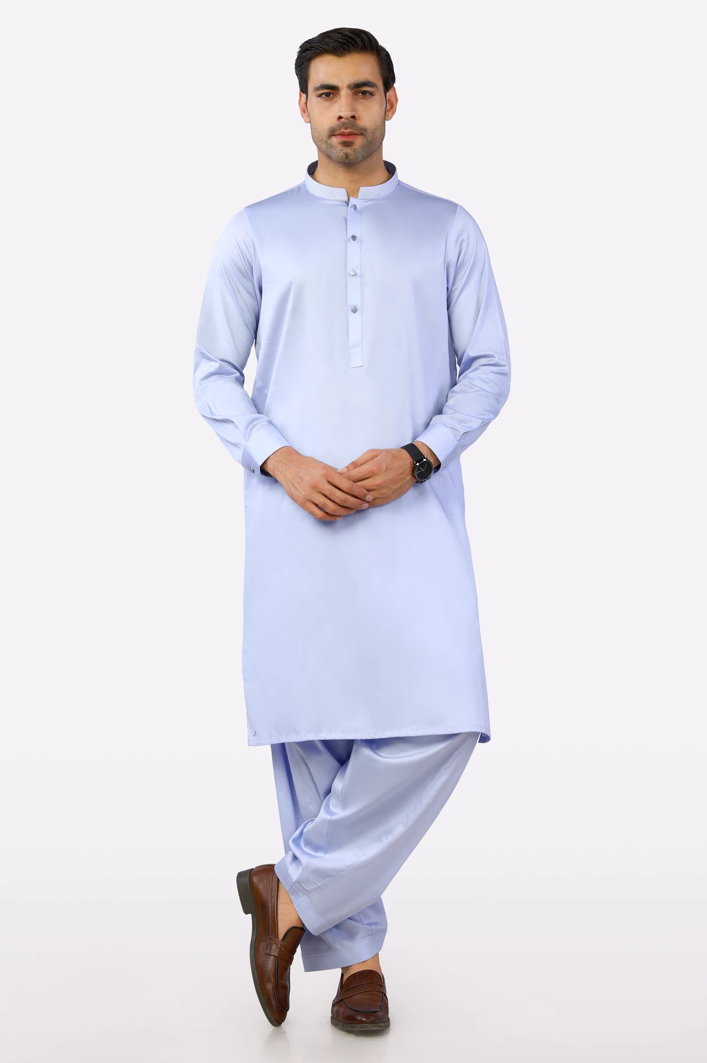 Light Blue Cotton Shalwar Kameez for Men