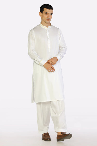 Men Off White Cotton Shalwar Kameez