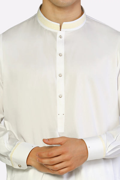 Off White Cotton Shalwar Kameez for Men