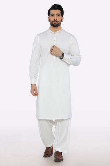 Wash & Wear Off White Shalwar Kameez
