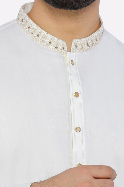 Wash & Wear Off White Shalwar Kameez for Men