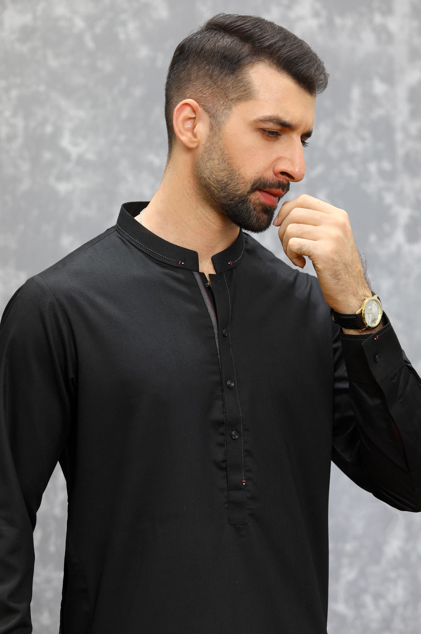 Men Black Buttoned Shalwar Kameez From Diners