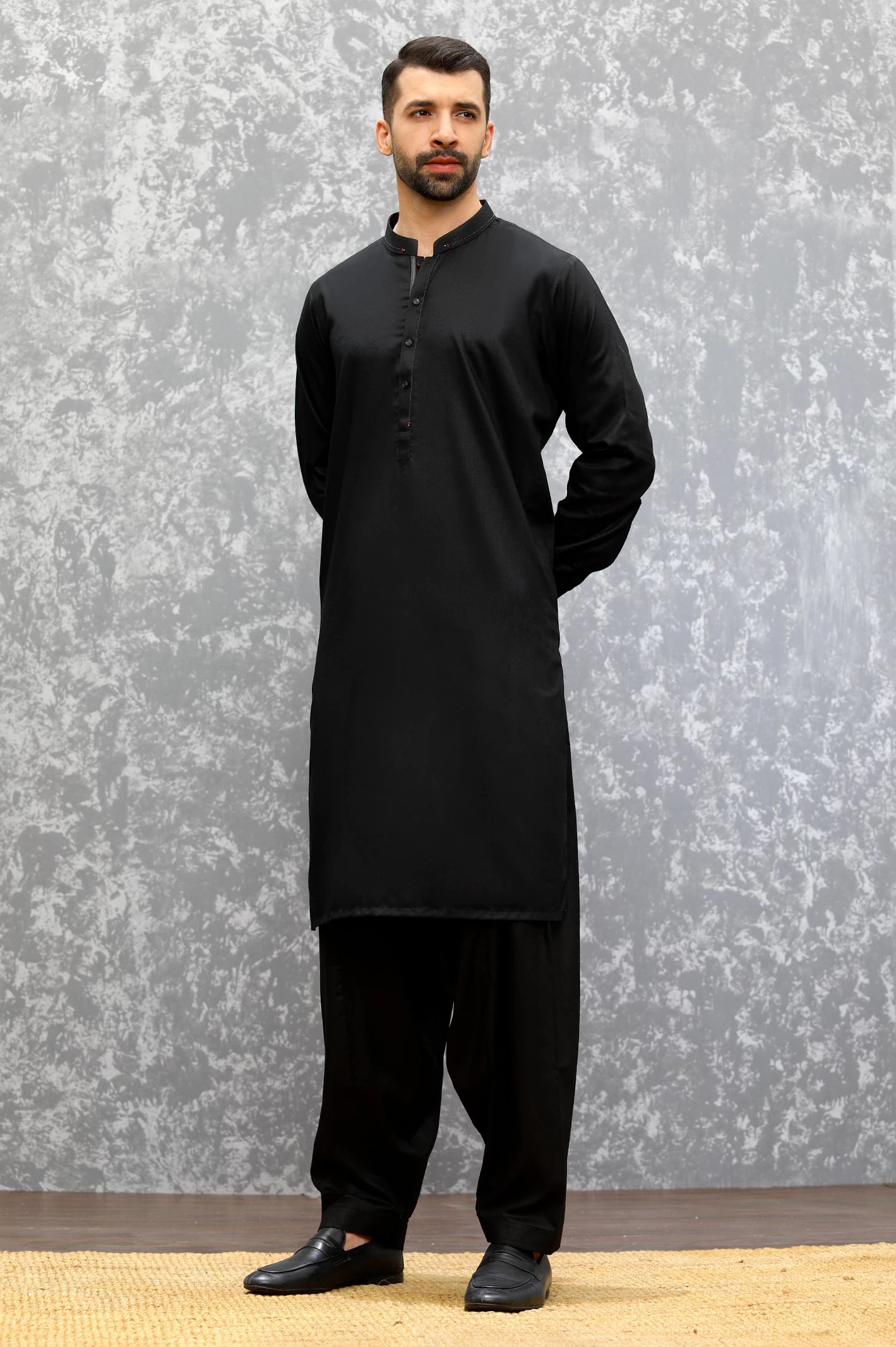 Men Black Wash & Wear Shalwar Kameez