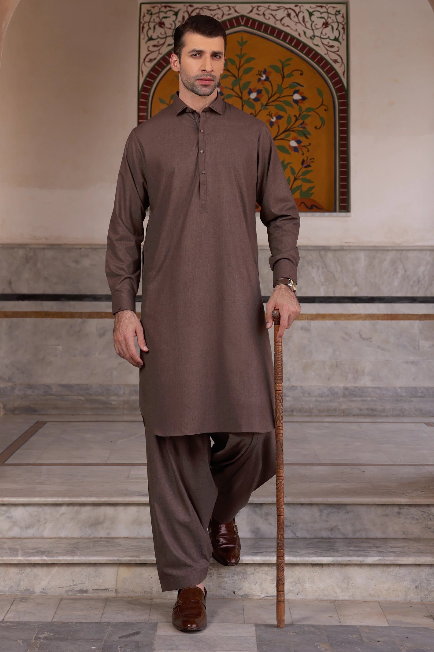 Men Brown Wear Shalwar Kameez 